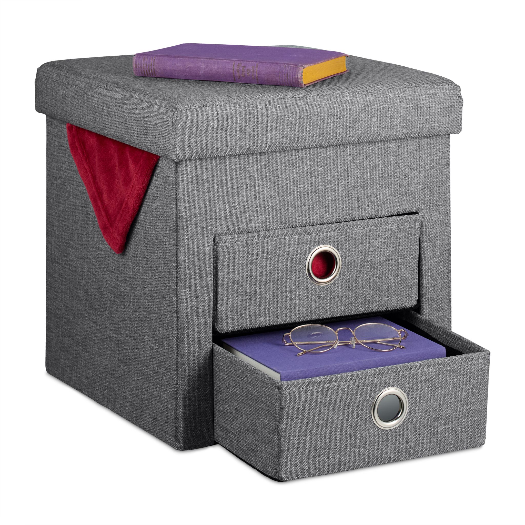 Sitzhocker mit Stauraum 2 Schubladen Anthrazit von Relaxdays