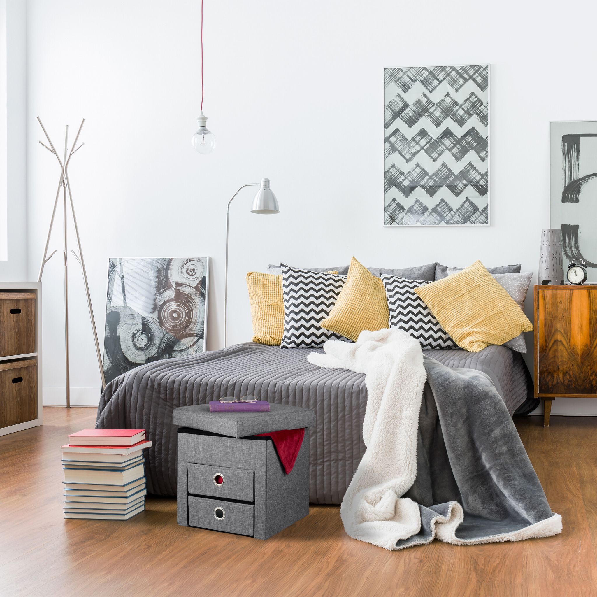 Sitzhocker mit Stauraum 2 Schubladen Anthrazit von Relaxdays