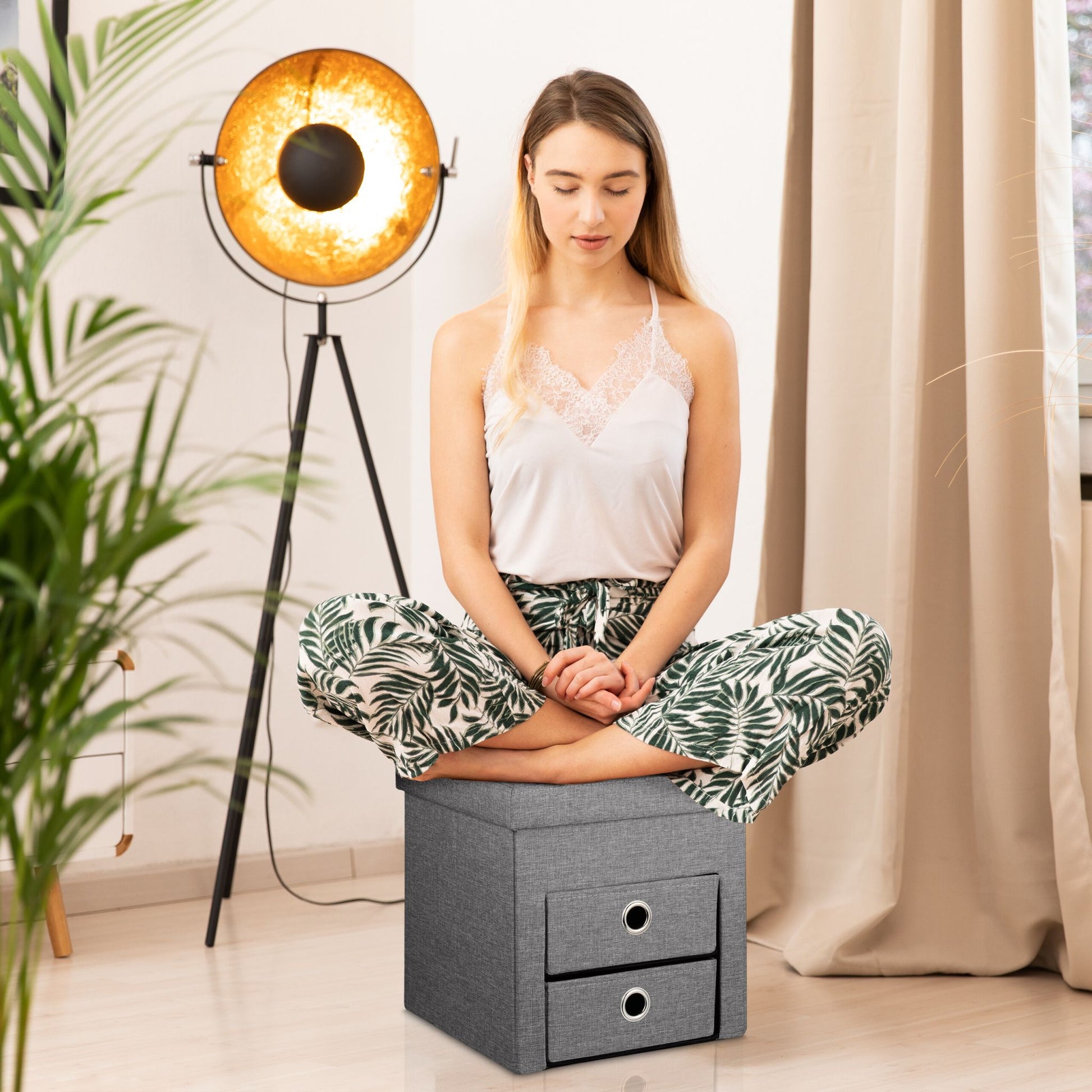 Sitzhocker mit Stauraum 2 Schubladen Anthrazit von Relaxdays