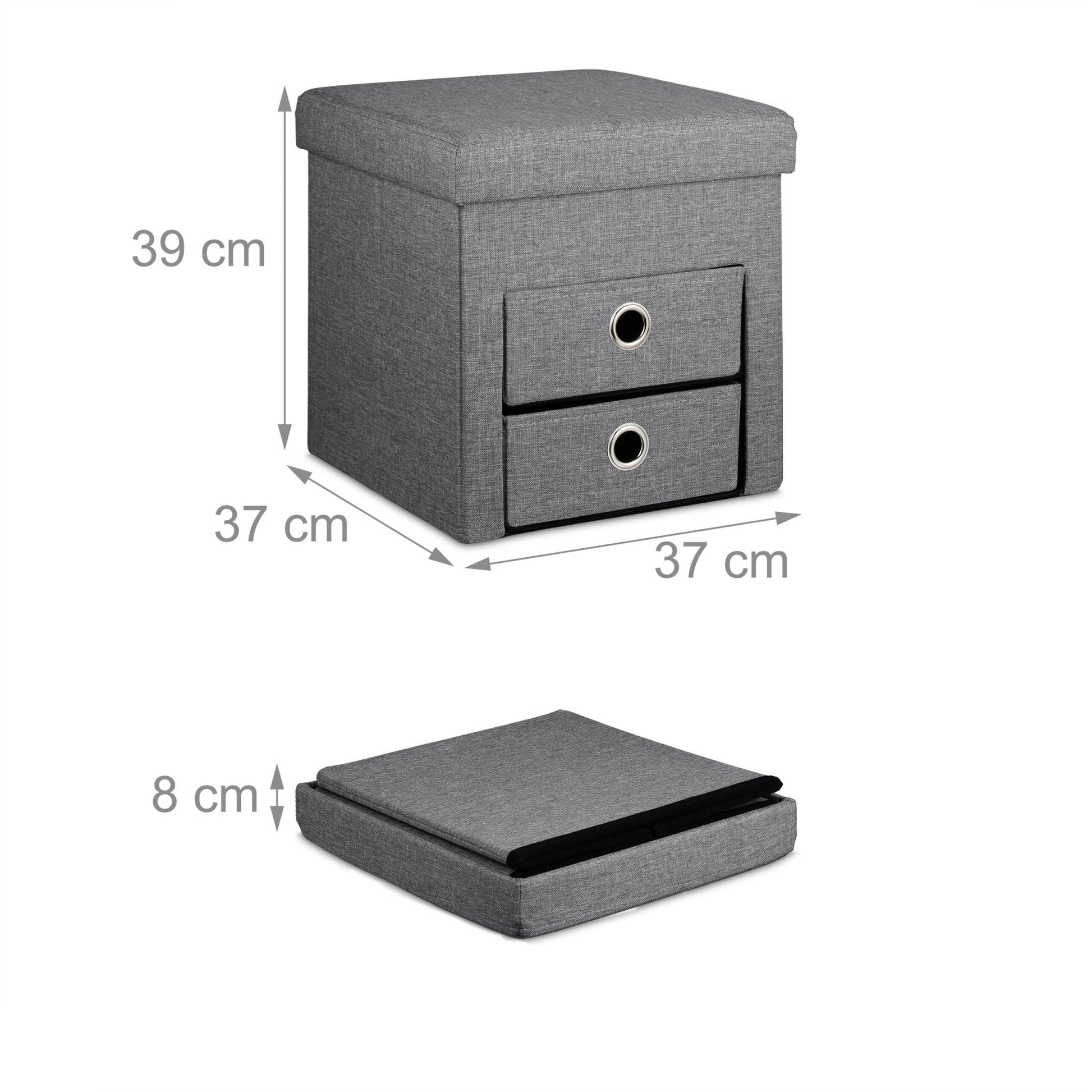 Sitzhocker mit Stauraum 2 Schubladen Anthrazit von Relaxdays
