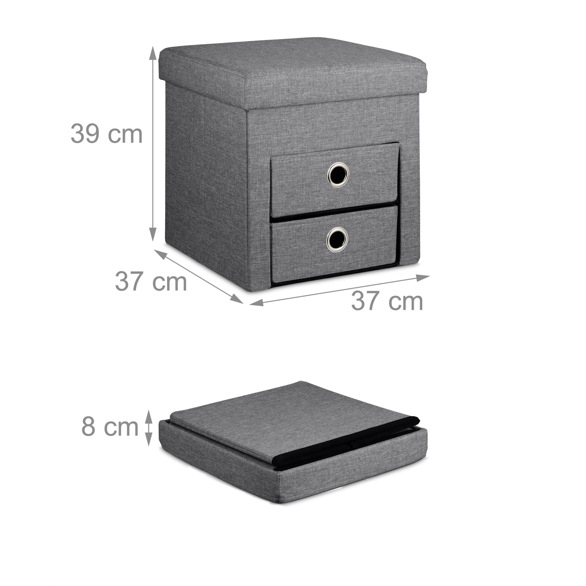 Sitzhocker mit Stauraum 2 Schubladen Anthrazit von Relaxdays