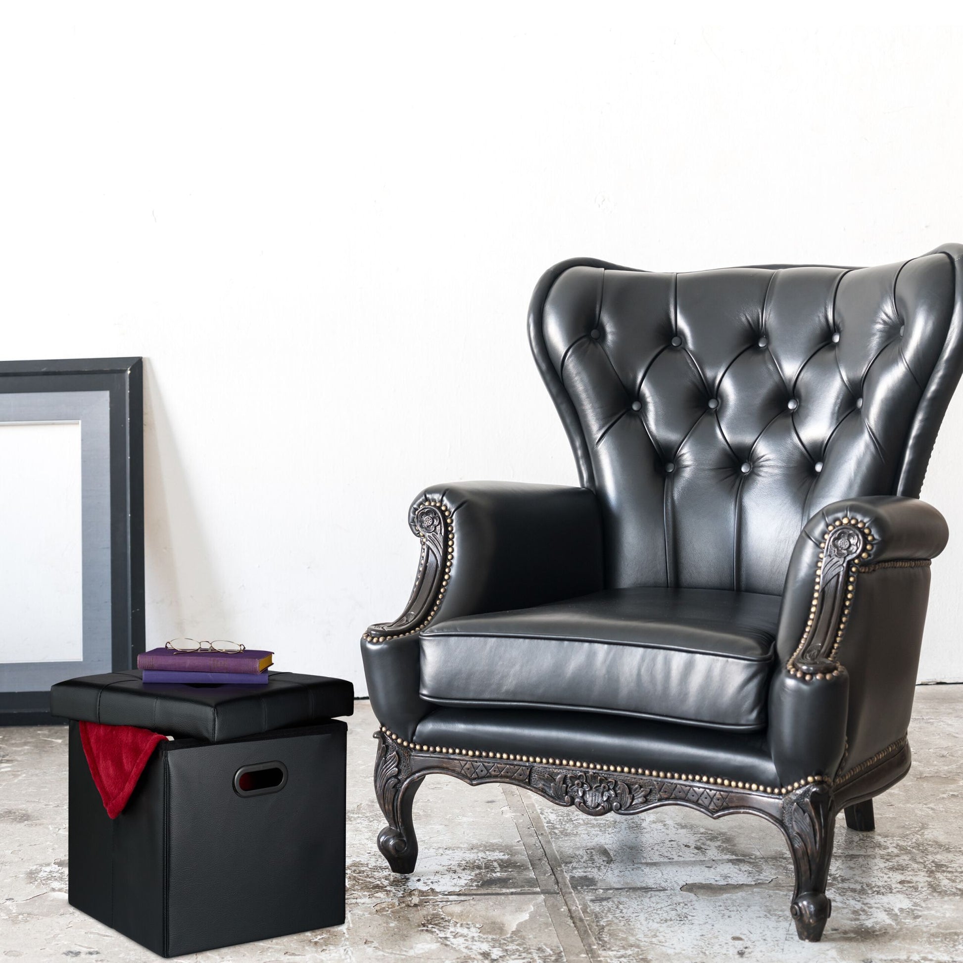 Hocker Kunstleder Weiss-Schwarz von Relaxdays
