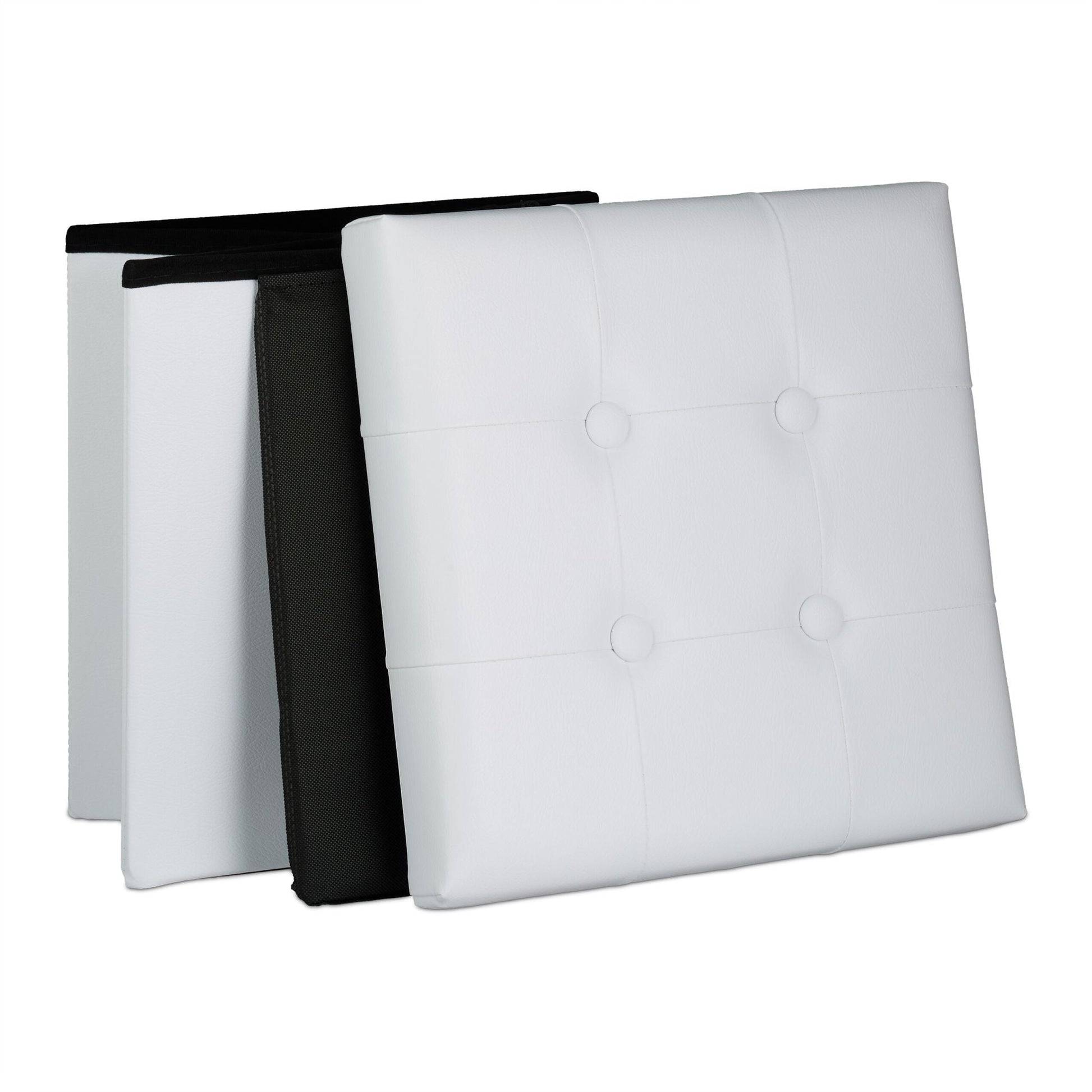 Hocker Kunstleder Weiss-Schwarz von Relaxdays
