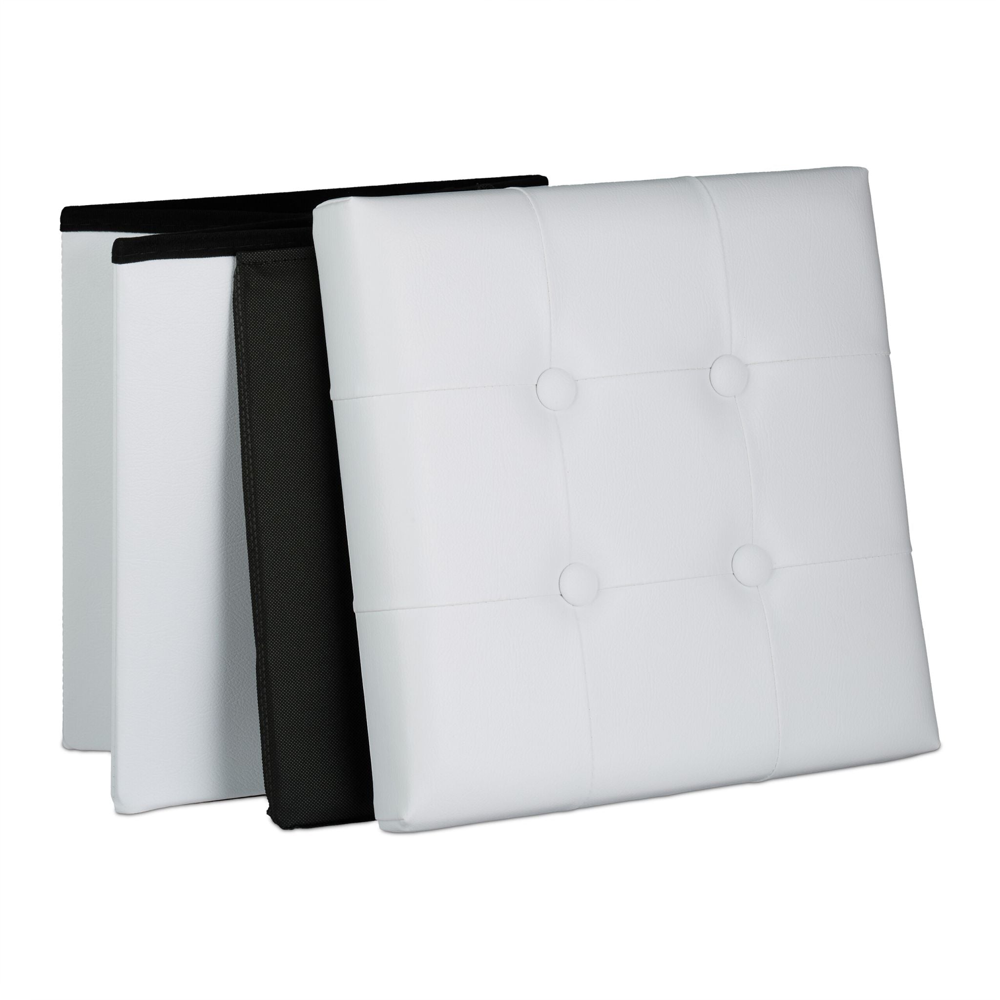 Hocker Kunstleder Weiss-Schwarz von Relaxdays