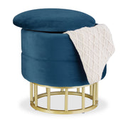 Samthocker mit Stauraum Dunkelblau-Gold von Relaxdays