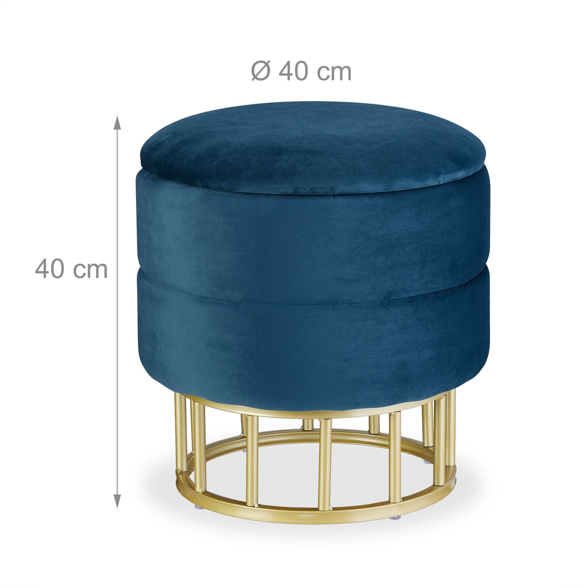 Samthocker mit Stauraum Dunkelblau-Gold von Relaxdays