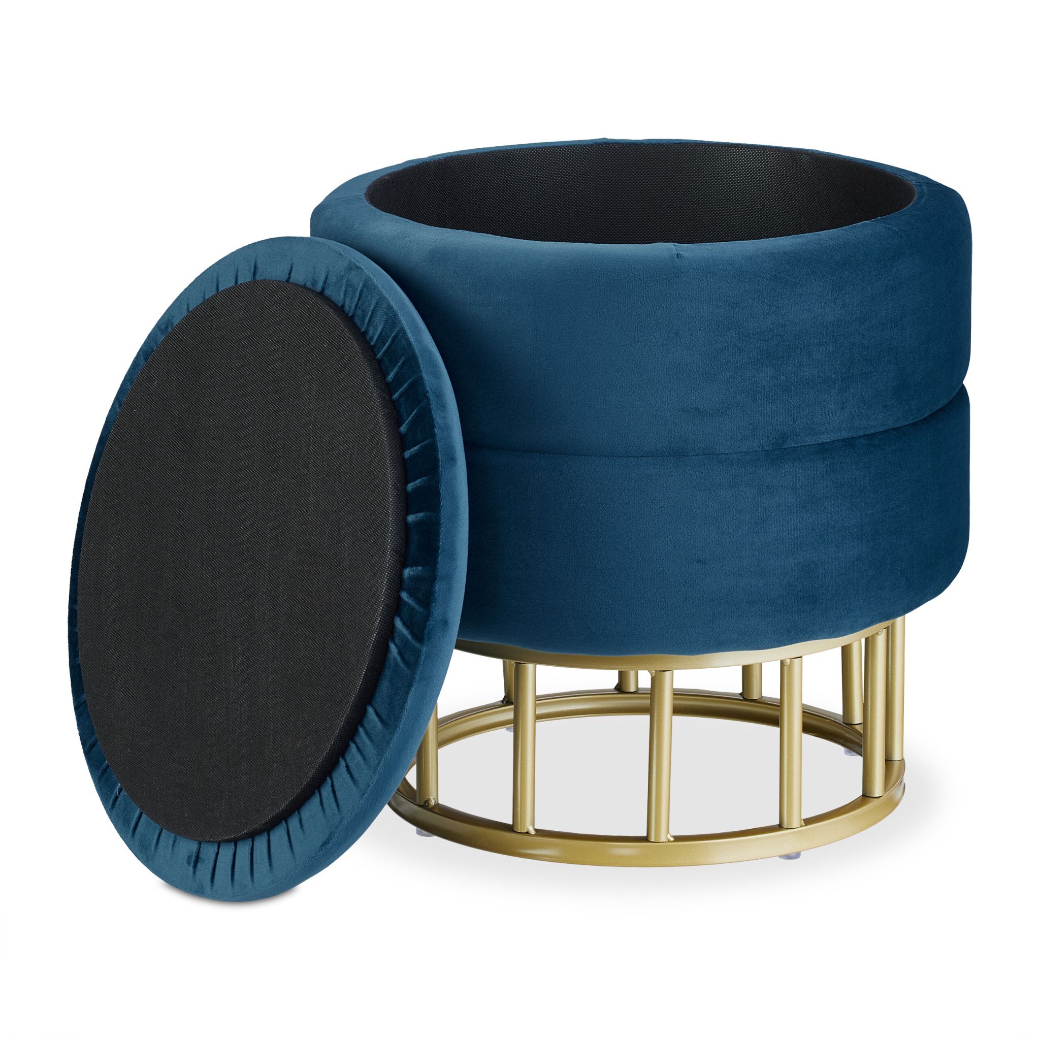 Samthocker mit Stauraum Dunkelblau-Gold von Relaxdays