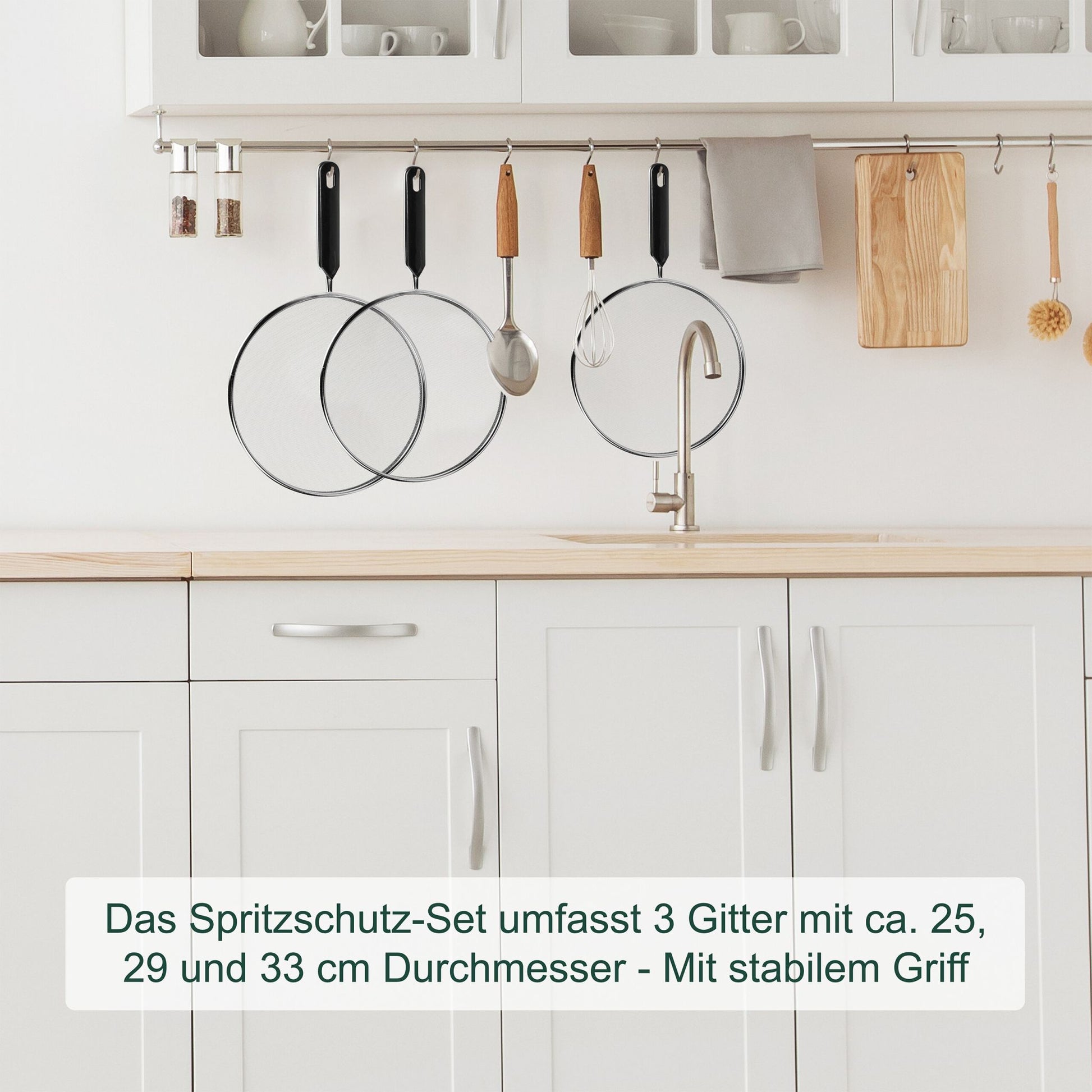Pfannen Spritzschutz 3er-Set Schwarz-Silber von Relaxdays
