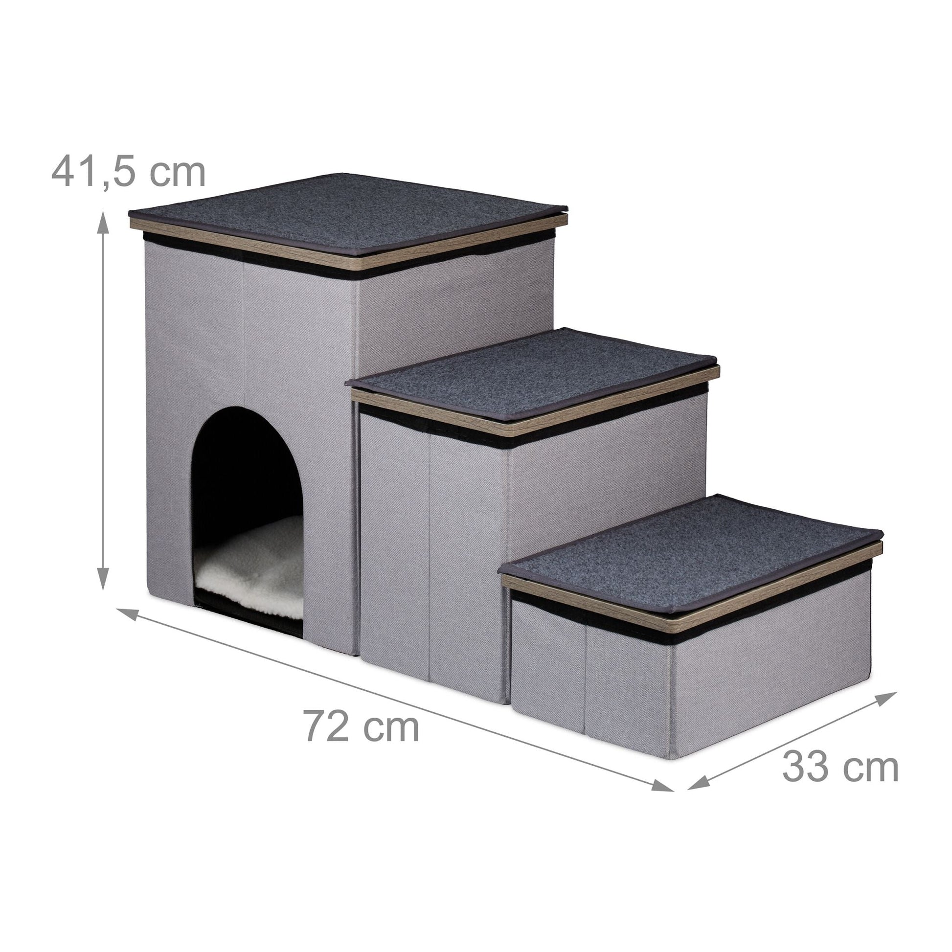 Hundetreppe 3 Stufen mit Höhle Anthrazit-Weiss-Grau von Relaxdays