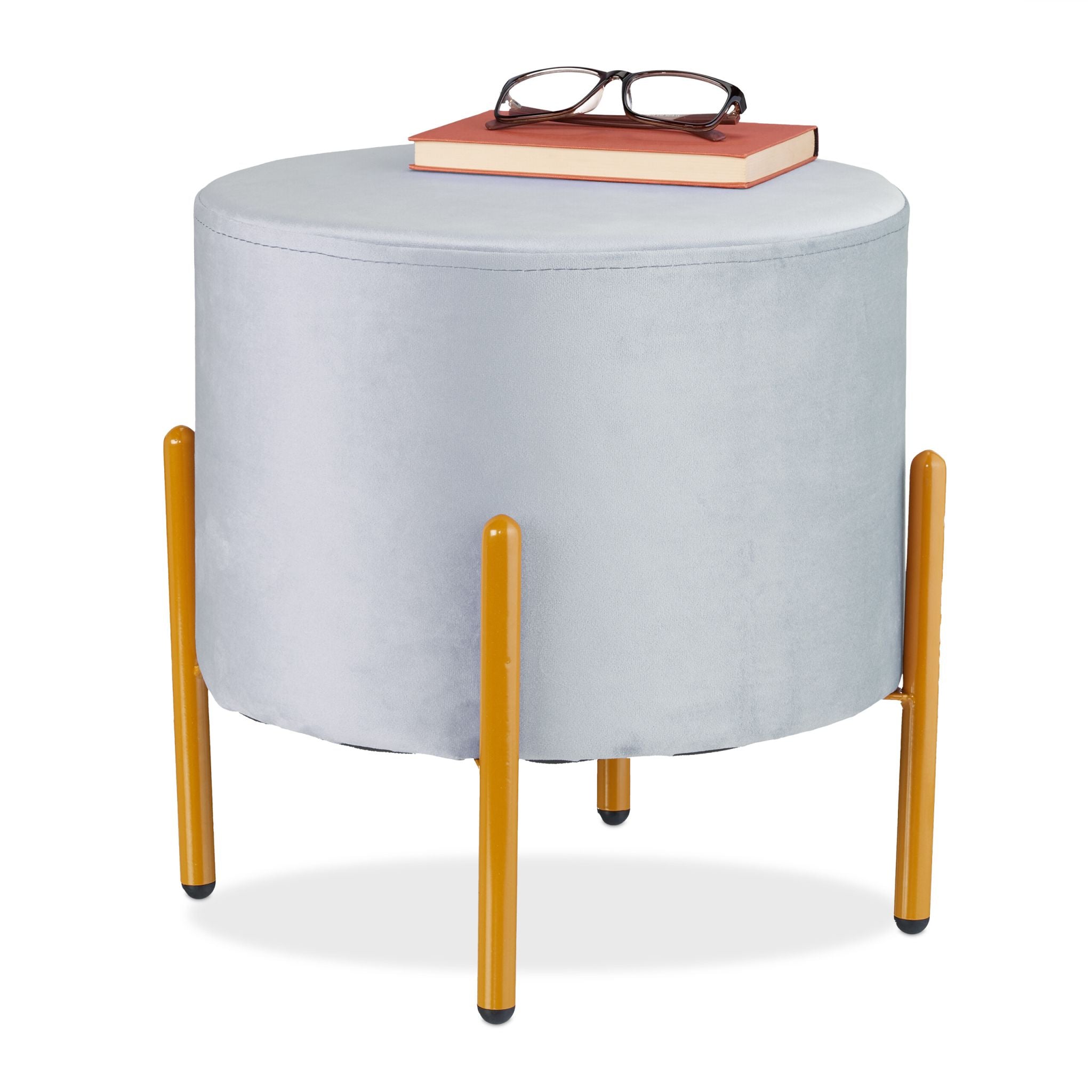 Samt Hocker mit 4 Metallbeinen Gold-Grau von Relaxdays