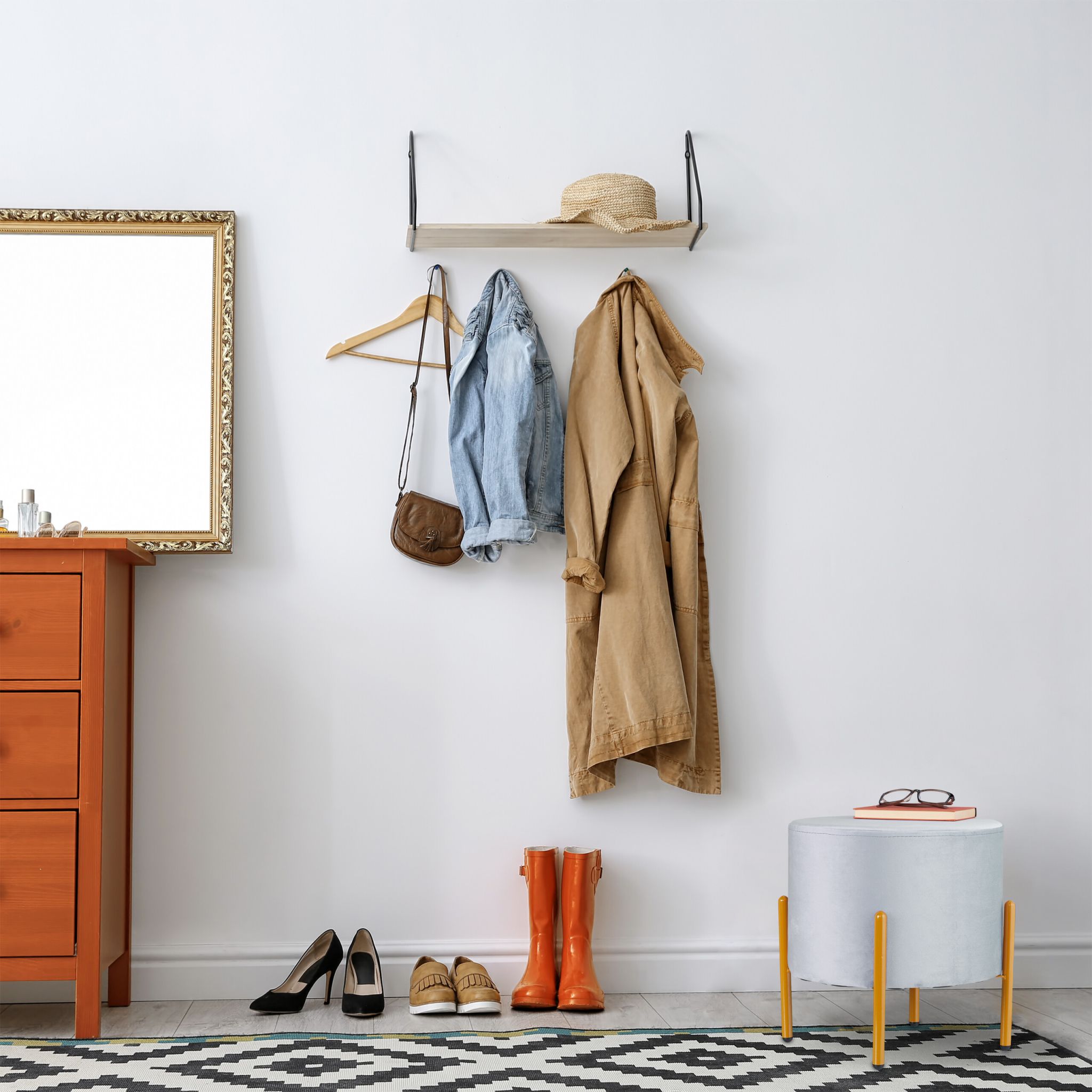 Samt Hocker mit 4 Metallbeinen Gold-Grau von Relaxdays