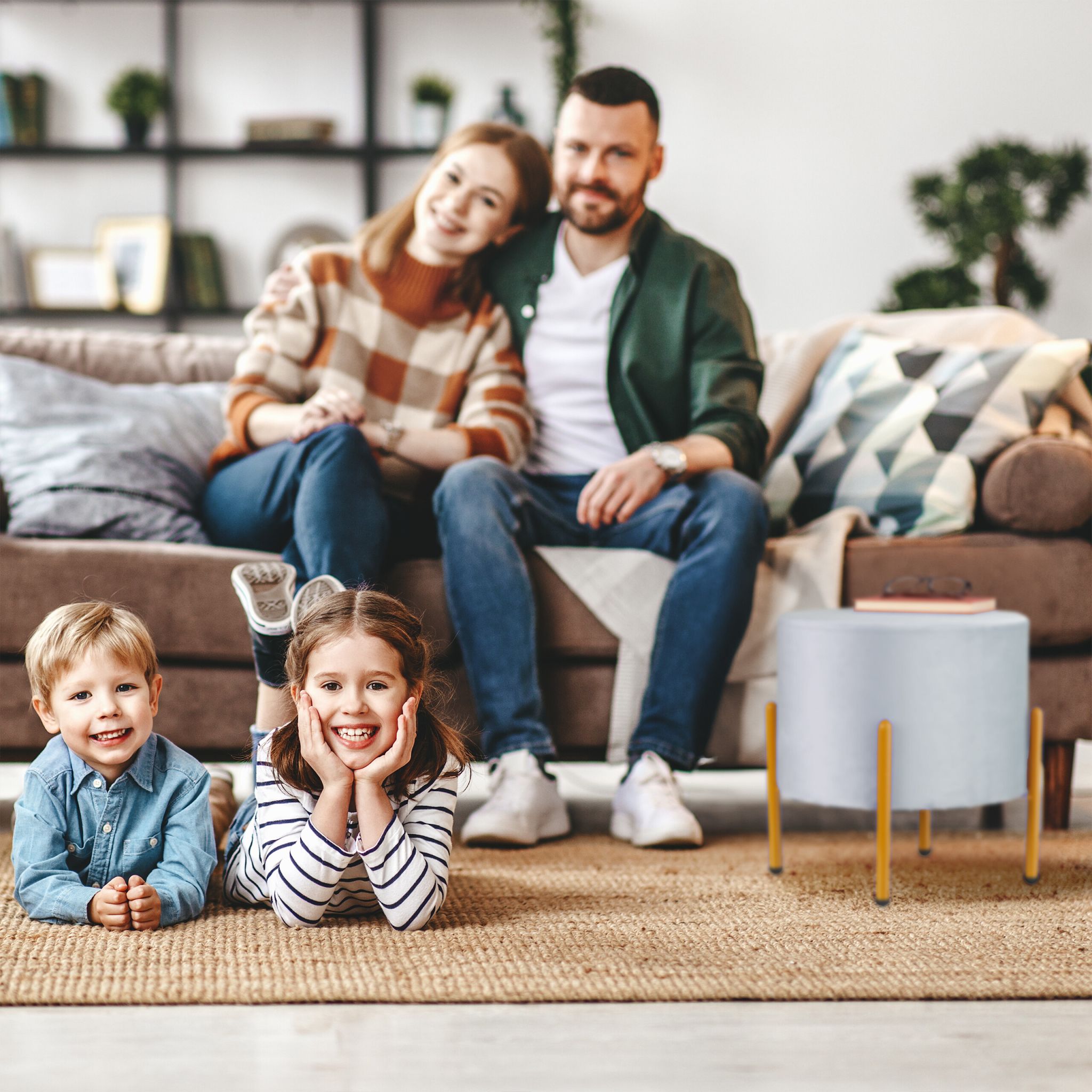 Samt Hocker mit 4 Metallbeinen Gold-Grau von Relaxdays