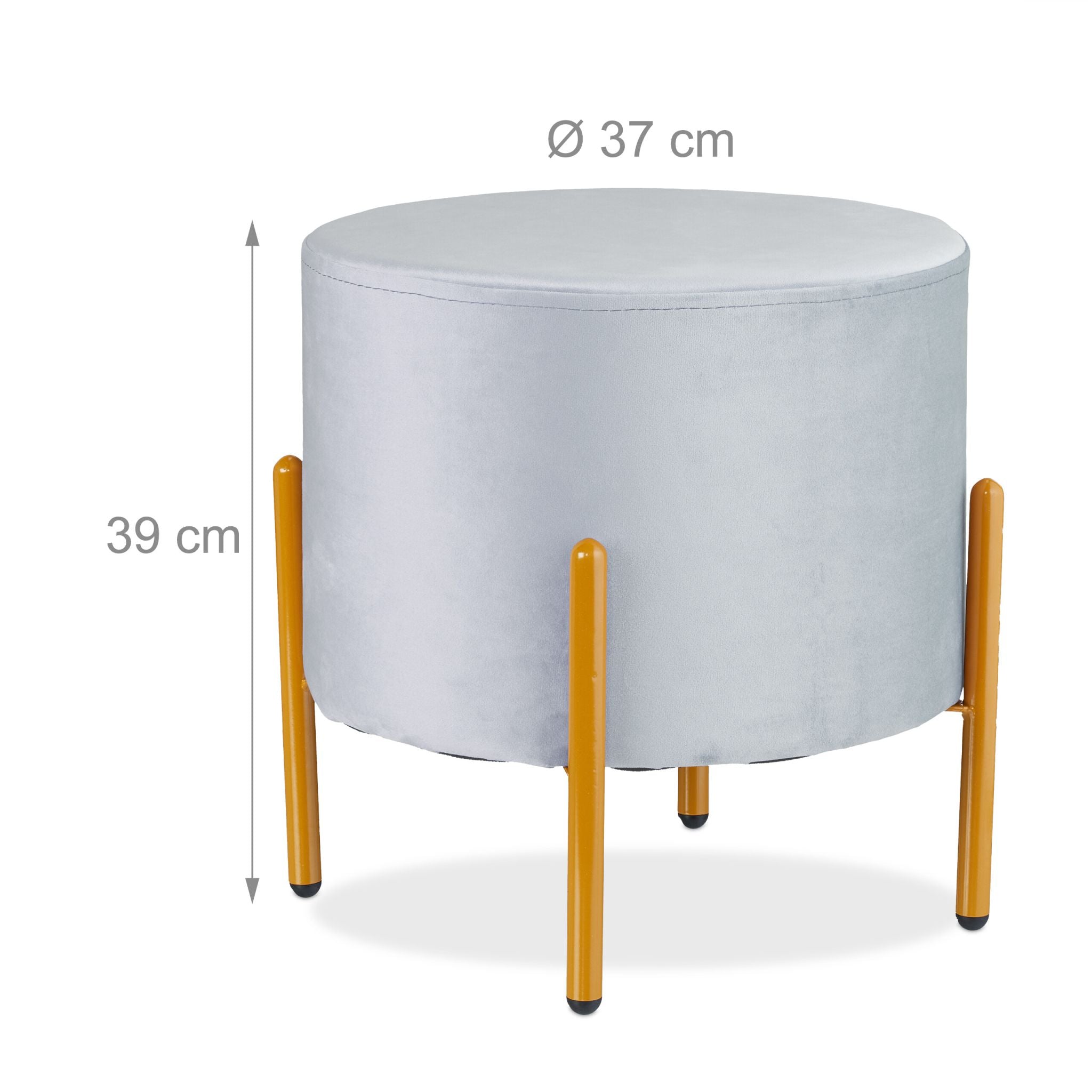 Samt Hocker mit 4 Metallbeinen Gold-Grau von Relaxdays