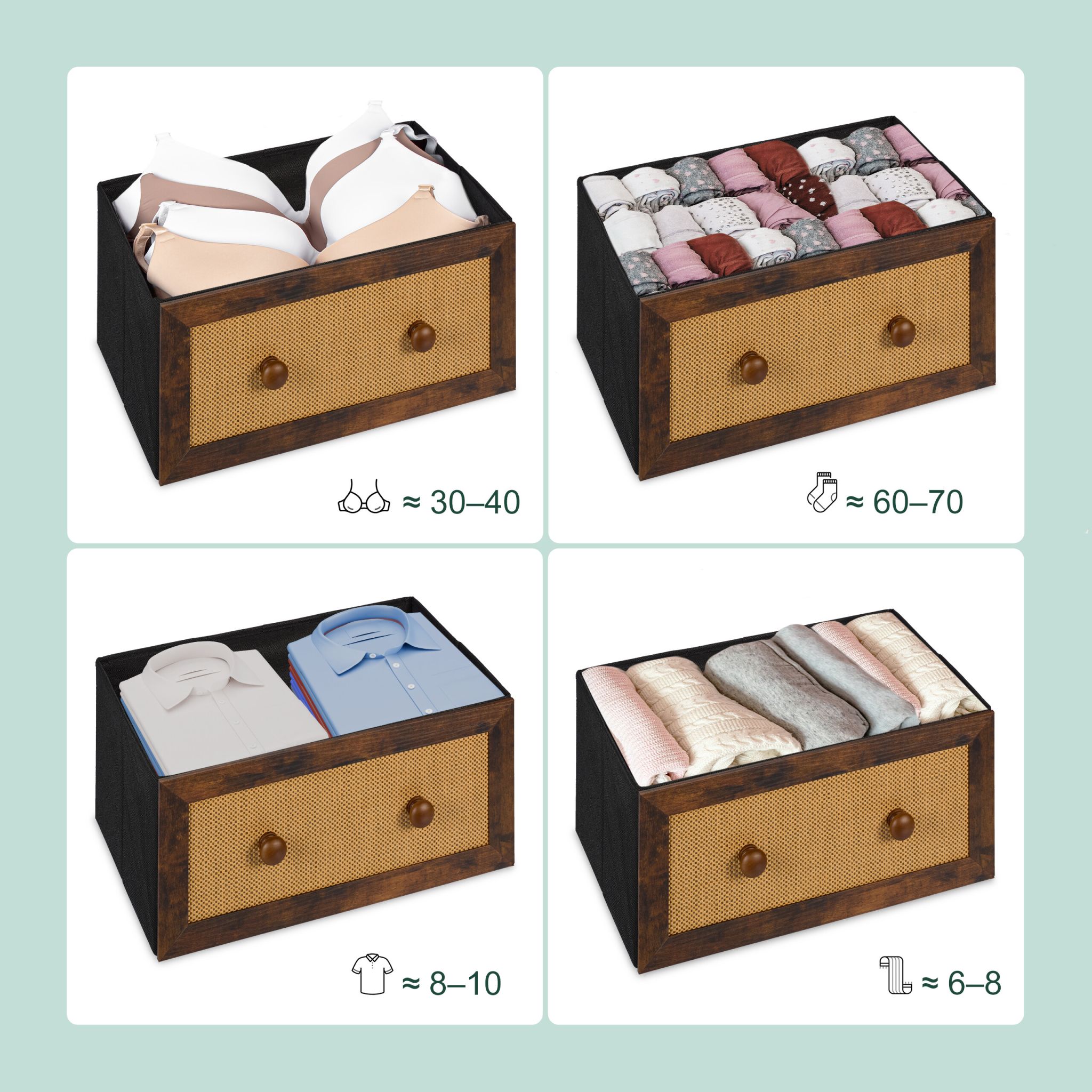 Kommode mit 6 Schubladen in Rattan-Optik Dunkelbraun-Hellbraun-Schwarz von Relaxdays
