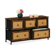 Kommode mit 5 Schubladen in Rattan-Optik Dunkelbraun-Hellbraun-Schwarz von Relaxdays