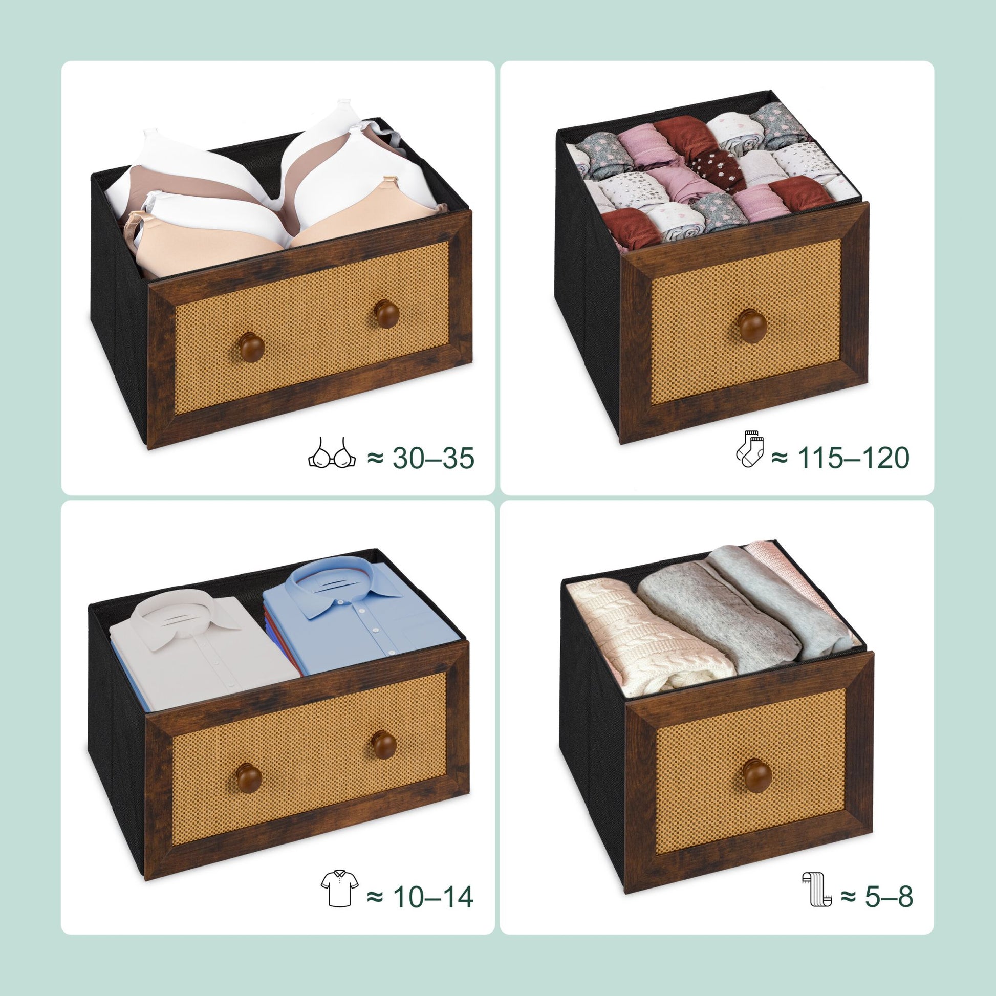 Kommode mit 5 Schubladen in Rattan-Optik Dunkelbraun-Hellbraun-Schwarz von Relaxdays