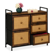Kommode mit 5 Schubladen in Rattan-Optik Dunkelbraun-Hellbraun-Schwarz von Relaxdays