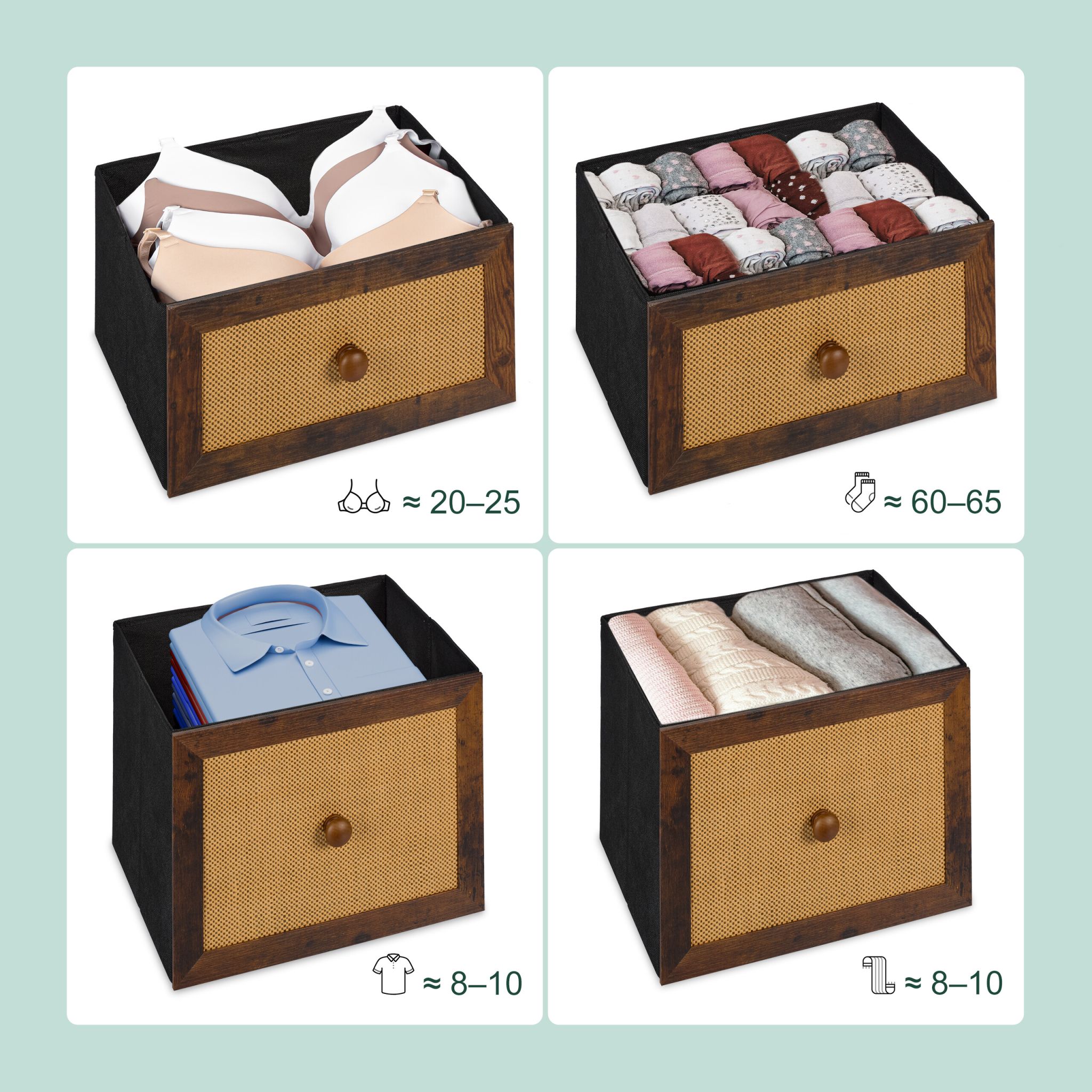 Kommode mit 5 Schubladen in Rattan-Optik Dunkelbraun-Hellbraun-Schwarz von Relaxdays