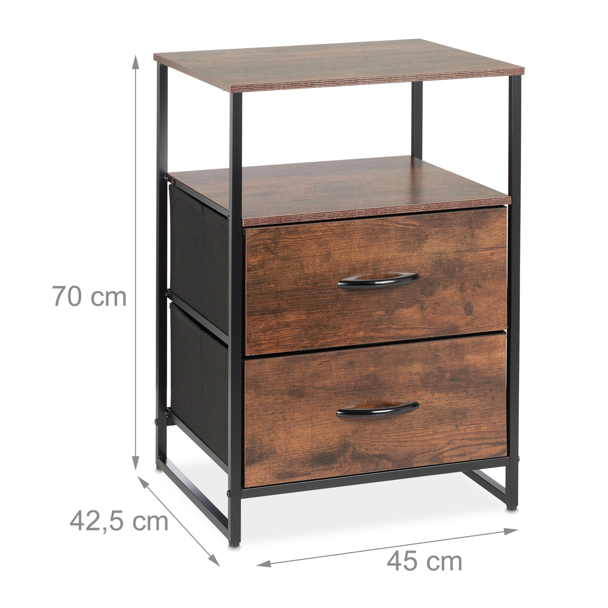 Nachttisch Industrial 2er-Set Dunkelbraun-Schwarz von Relaxdays