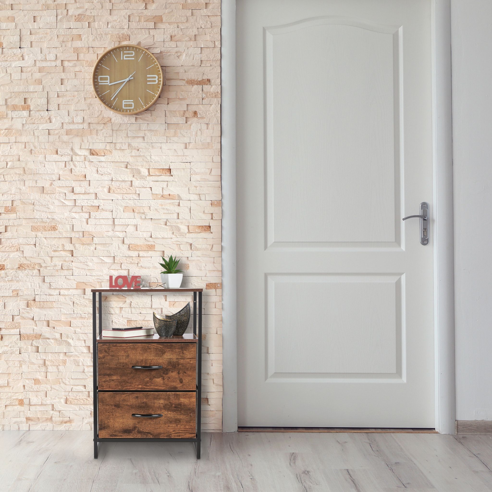 Nachttisch Industrial 2er-Set Dunkelbraun-Schwarz von Relaxdays
