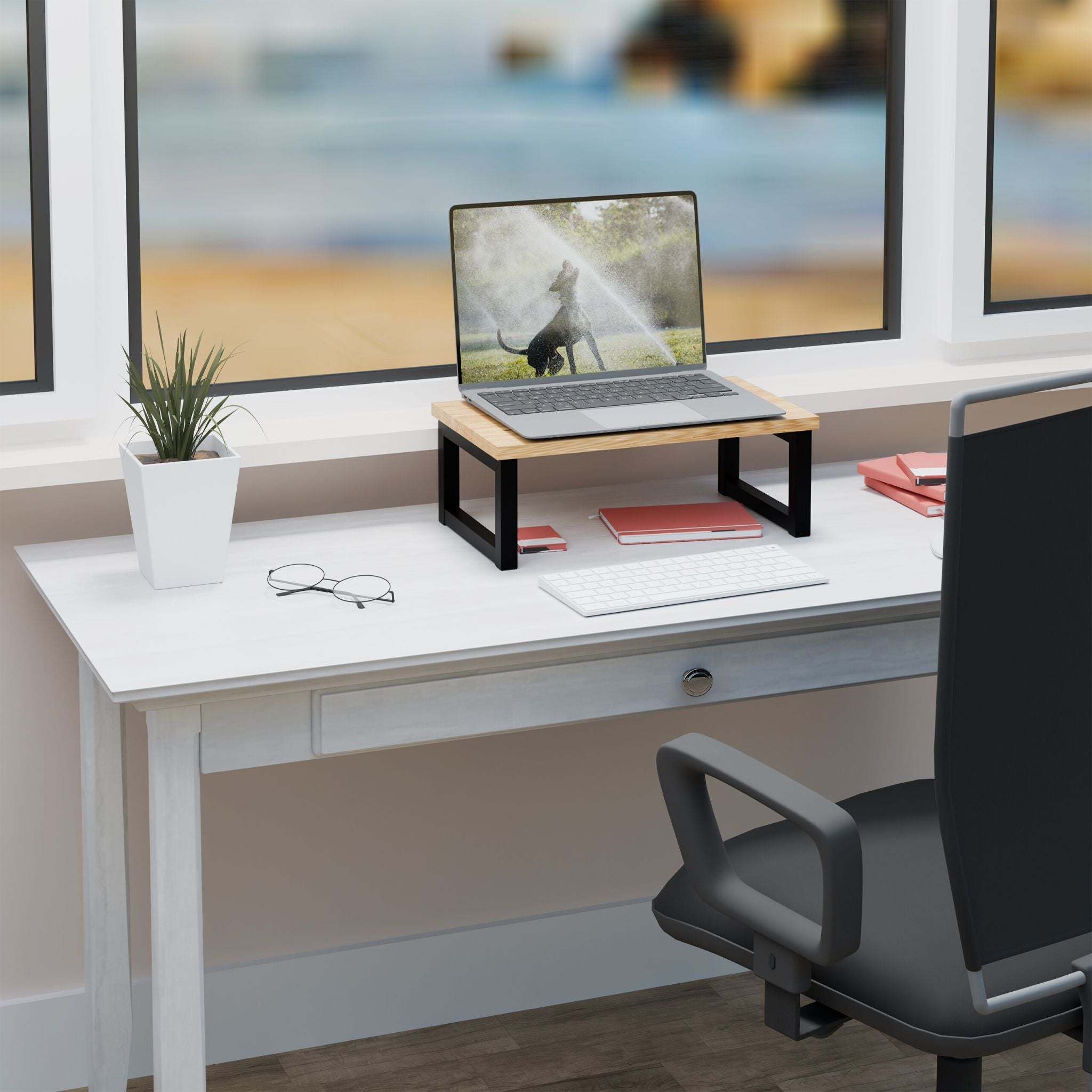 Monitorständer Industrial-Design Hellbraun-Schwarz von Relaxdays