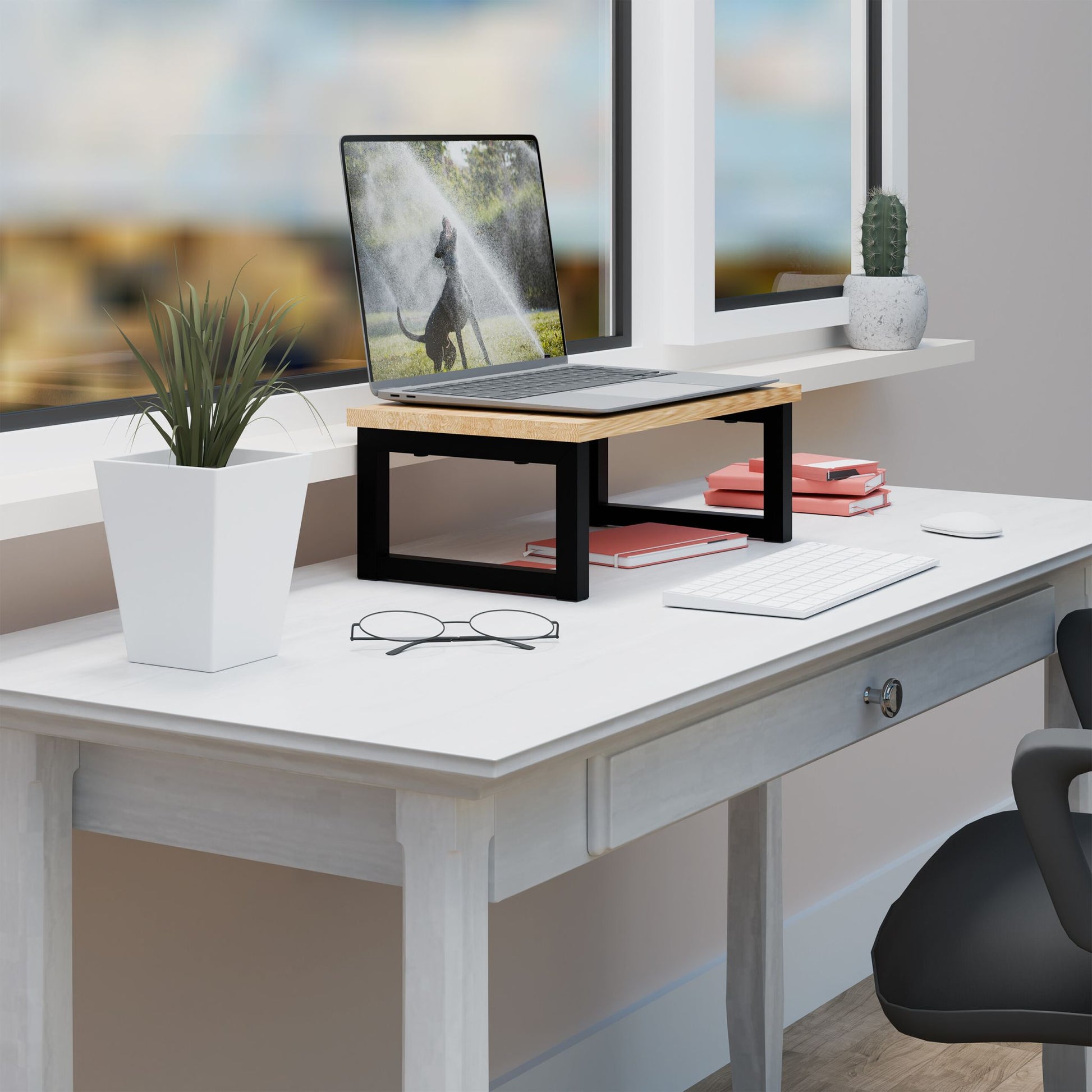 Monitorständer Industrial-Design Hellbraun-Schwarz von Relaxdays