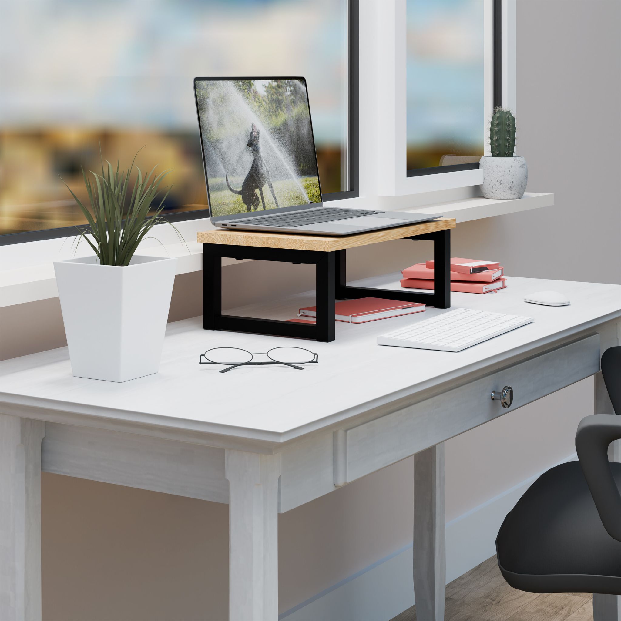 Monitorständer Industrial-Design Hellbraun-Schwarz von Relaxdays