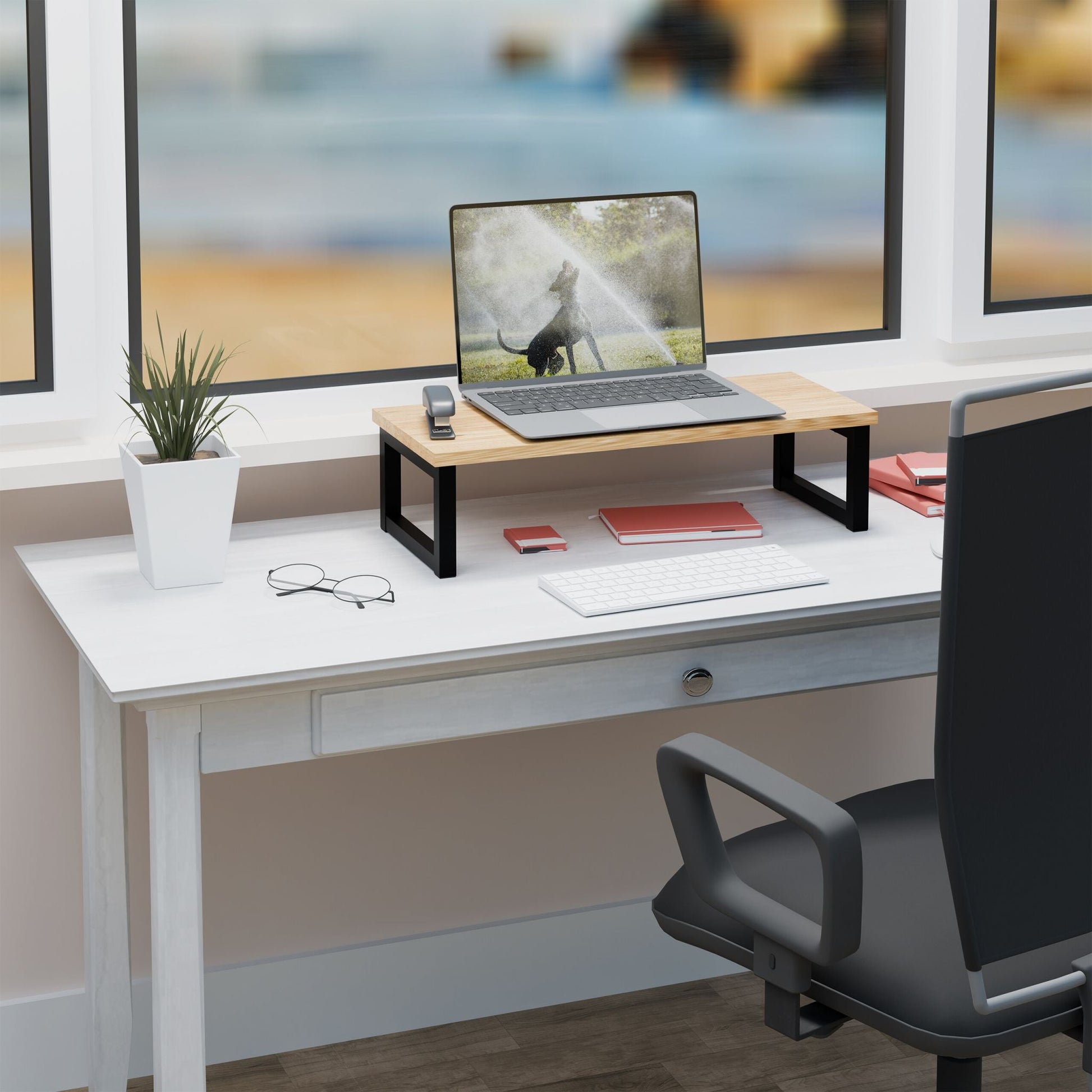 Monitorständer Industrial-Design Hellbraun-Schwarz von Relaxdays