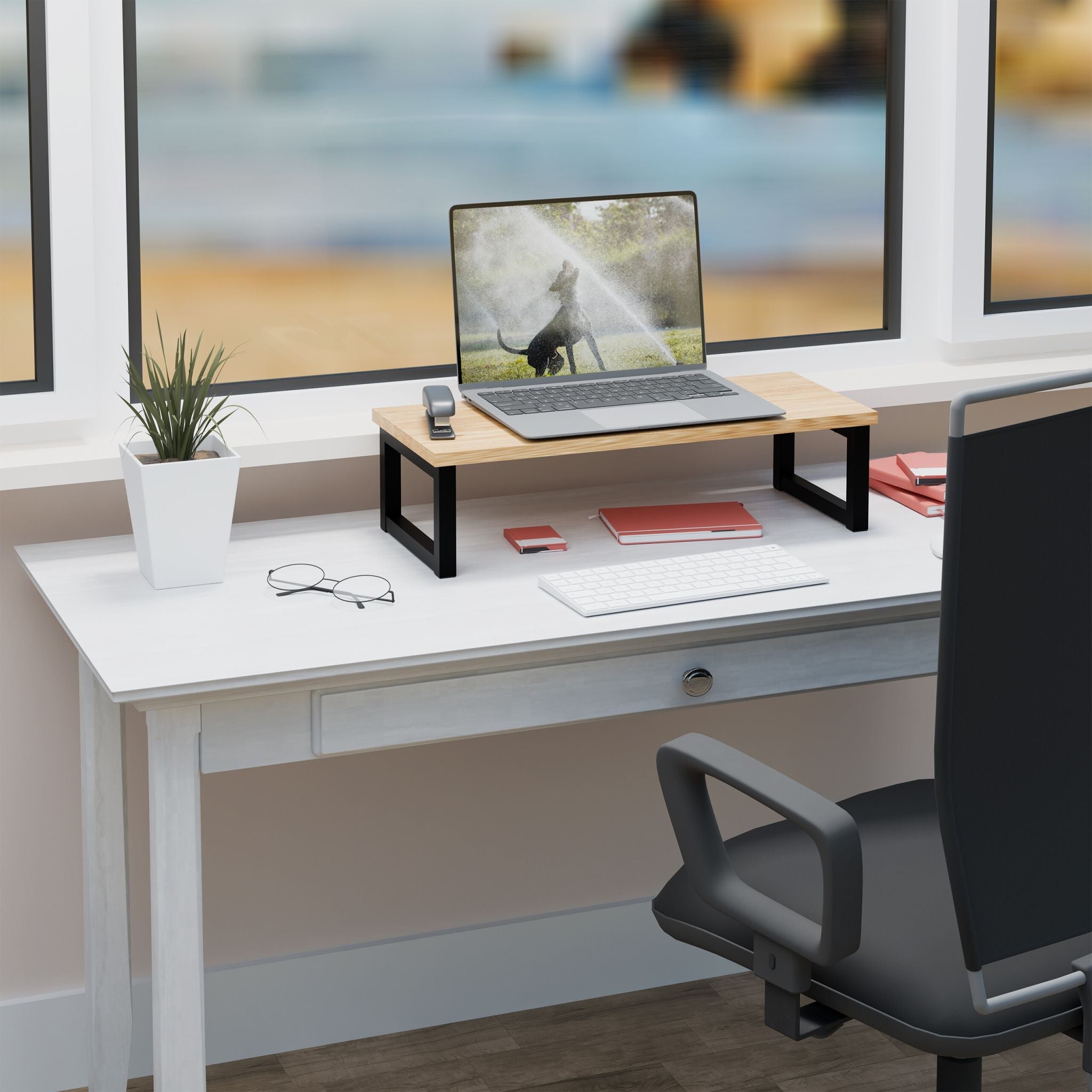 Monitorständer Industrial-Design Hellbraun-Schwarz von Relaxdays