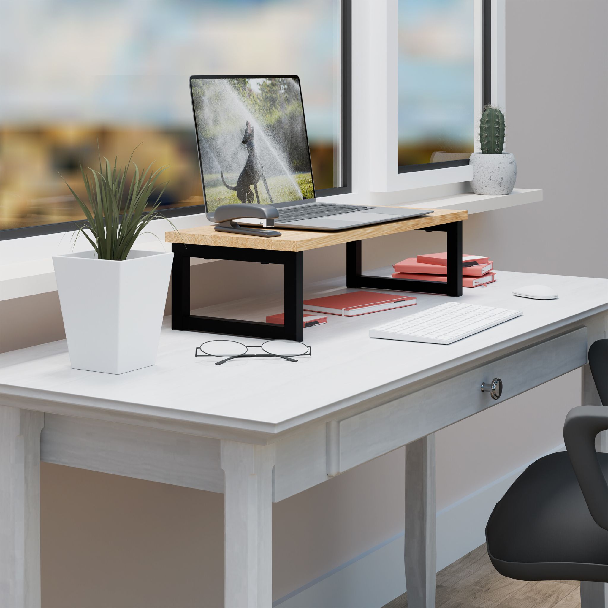 Monitorständer Industrial-Design Hellbraun-Schwarz von Relaxdays
