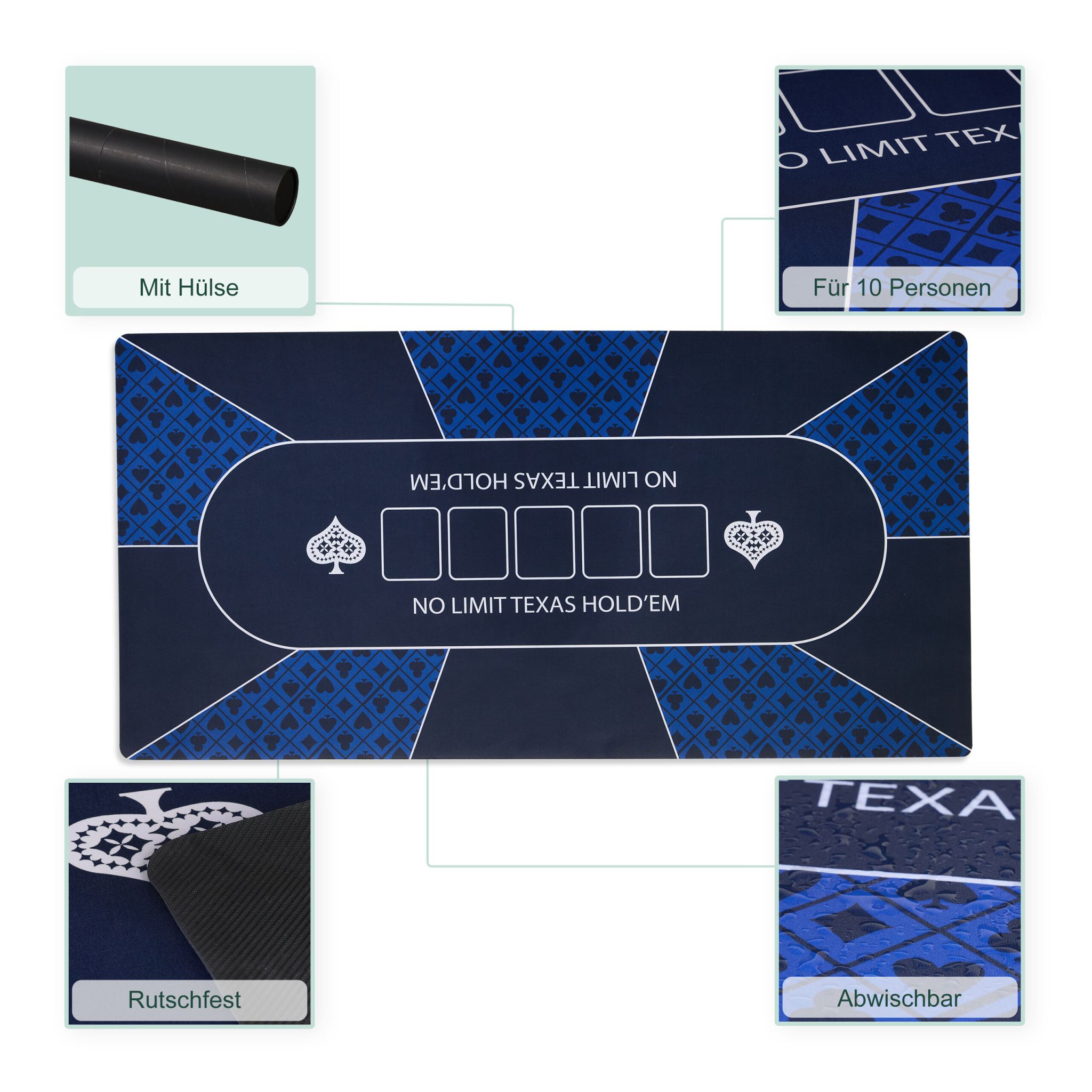 Pokermatte 120 x 60cm Weiss-Blau-Dunkelblau von Relaxdays