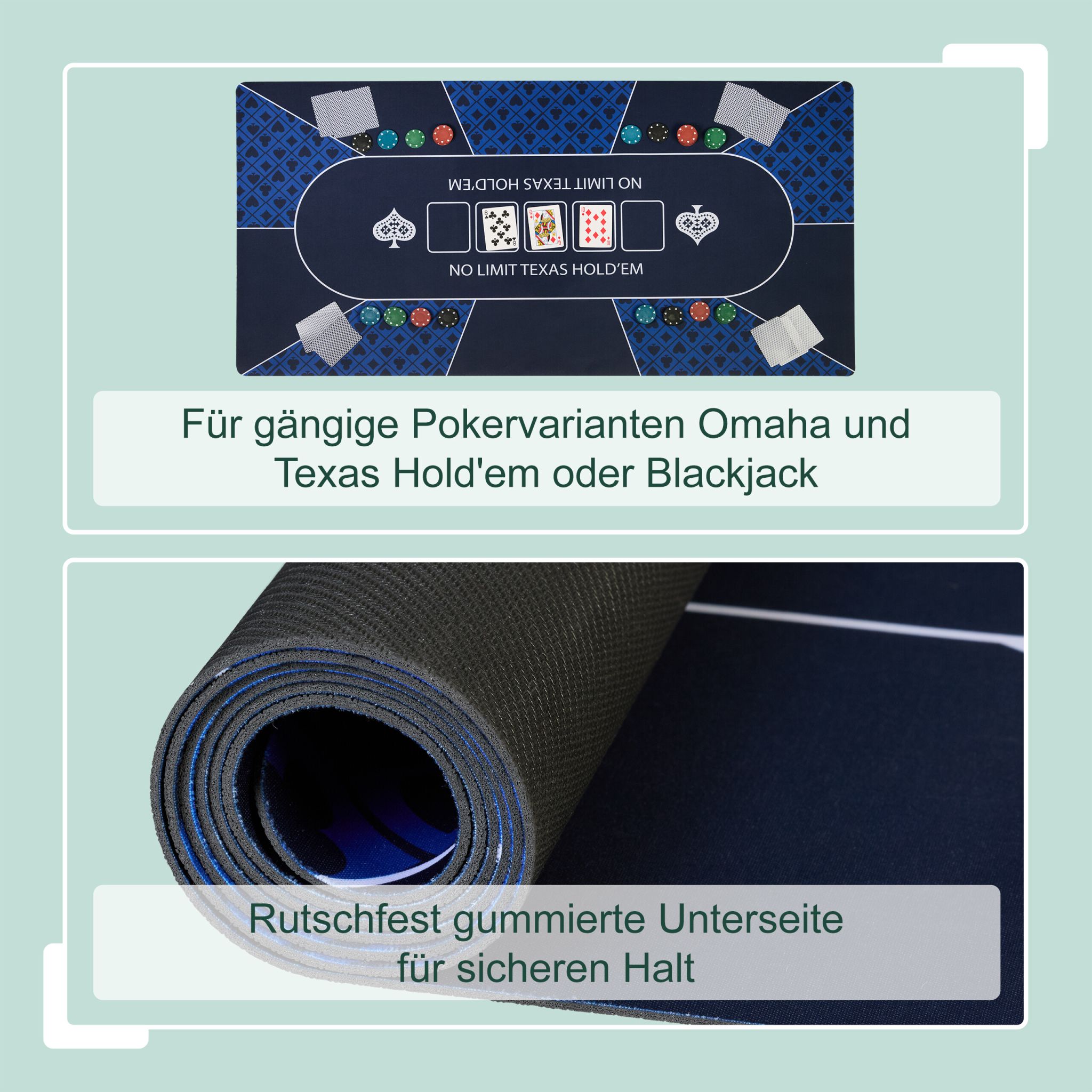 Pokermatte 120 x 60cm Weiss-Blau-Dunkelblau von Relaxdays