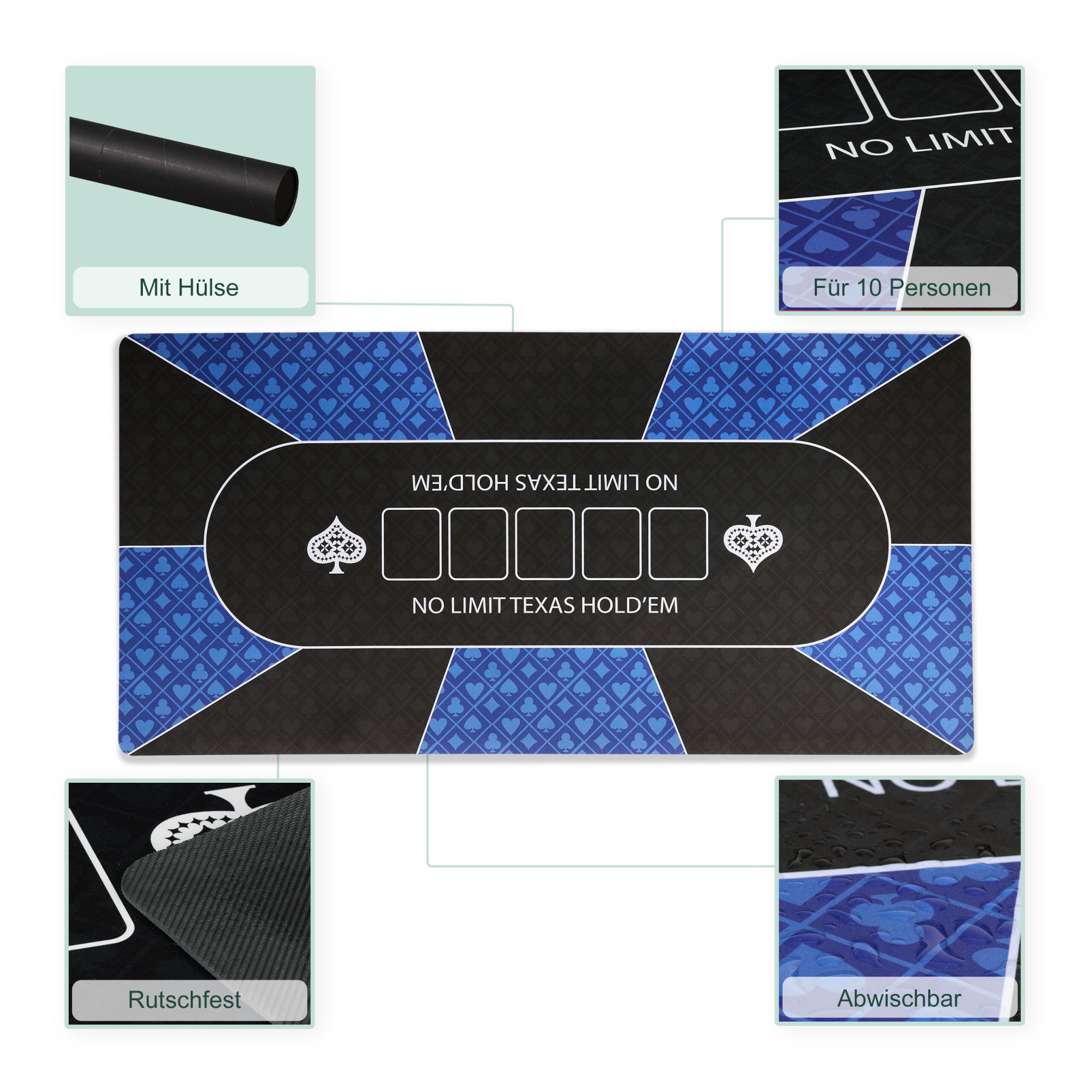 Pokermatte 120 x 60cm Weiss-Blau-Schwarz von Relaxdays
