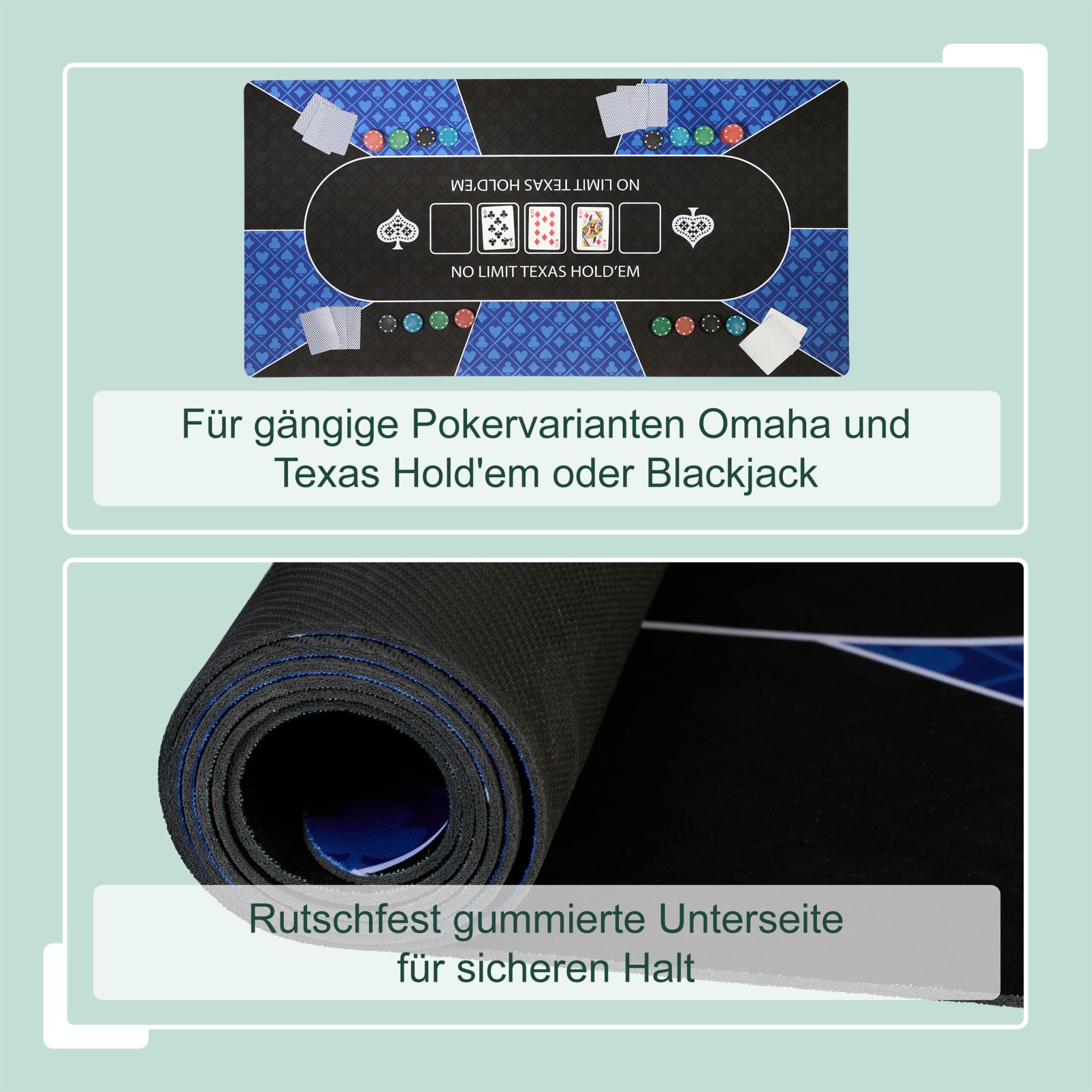 Pokermatte 120 x 60cm Weiss-Blau-Schwarz von Relaxdays