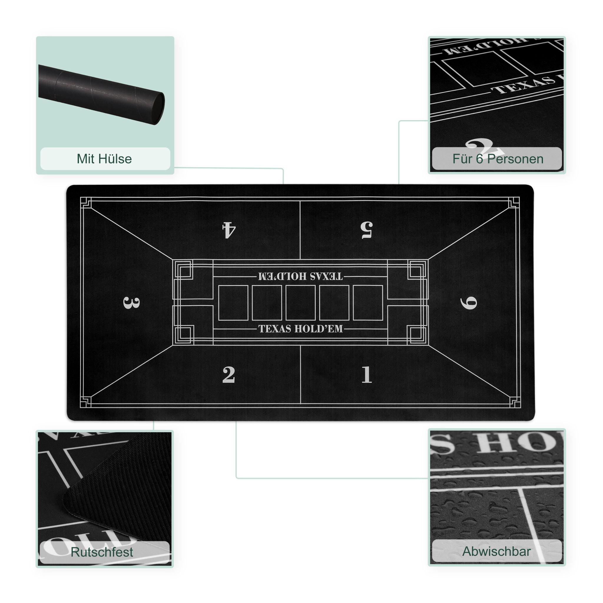 Pokermatte 120 x 60cm Weiss-Schwarz von Relaxdays