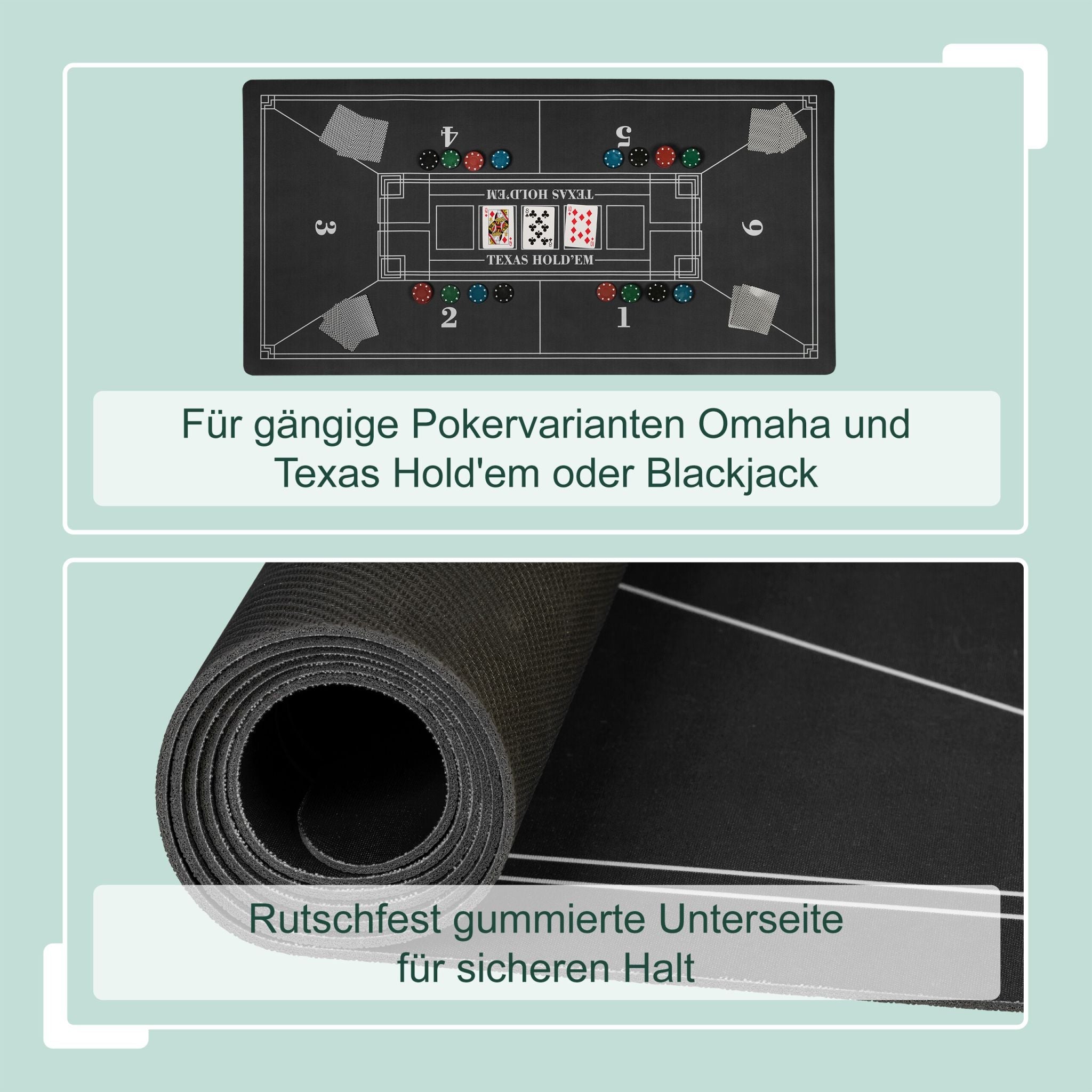 Pokermatte 120 x 60cm Weiss-Schwarz von Relaxdays