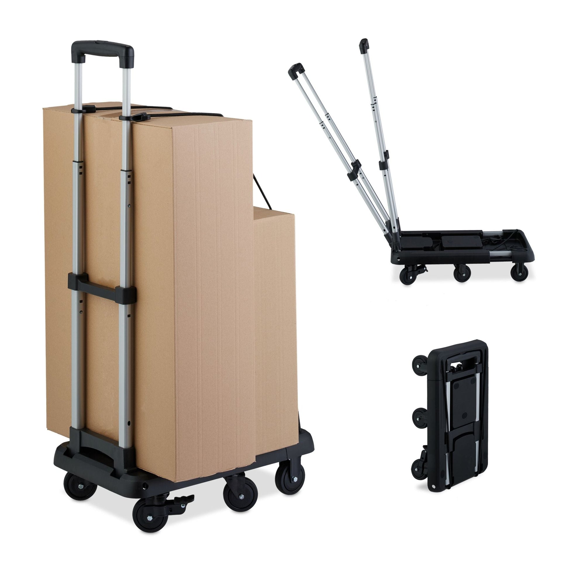 Klappbarer Transportwagen Schwarz-Silber von Relaxdays