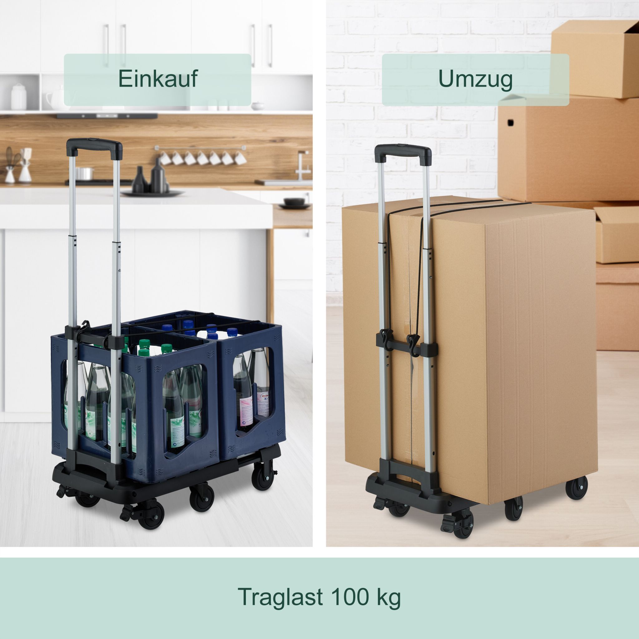 Klappbarer Transportwagen Schwarz-Silber von Relaxdays