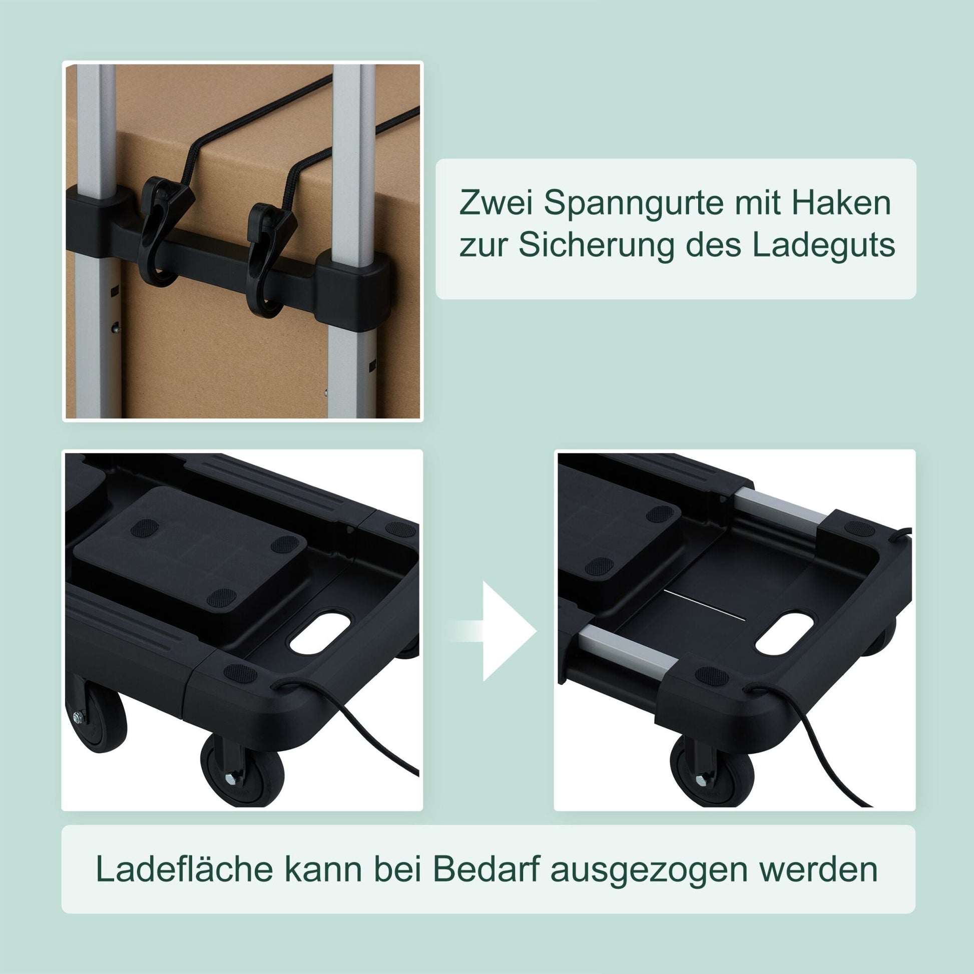 Klappbarer Transportwagen Schwarz-Silber von Relaxdays
