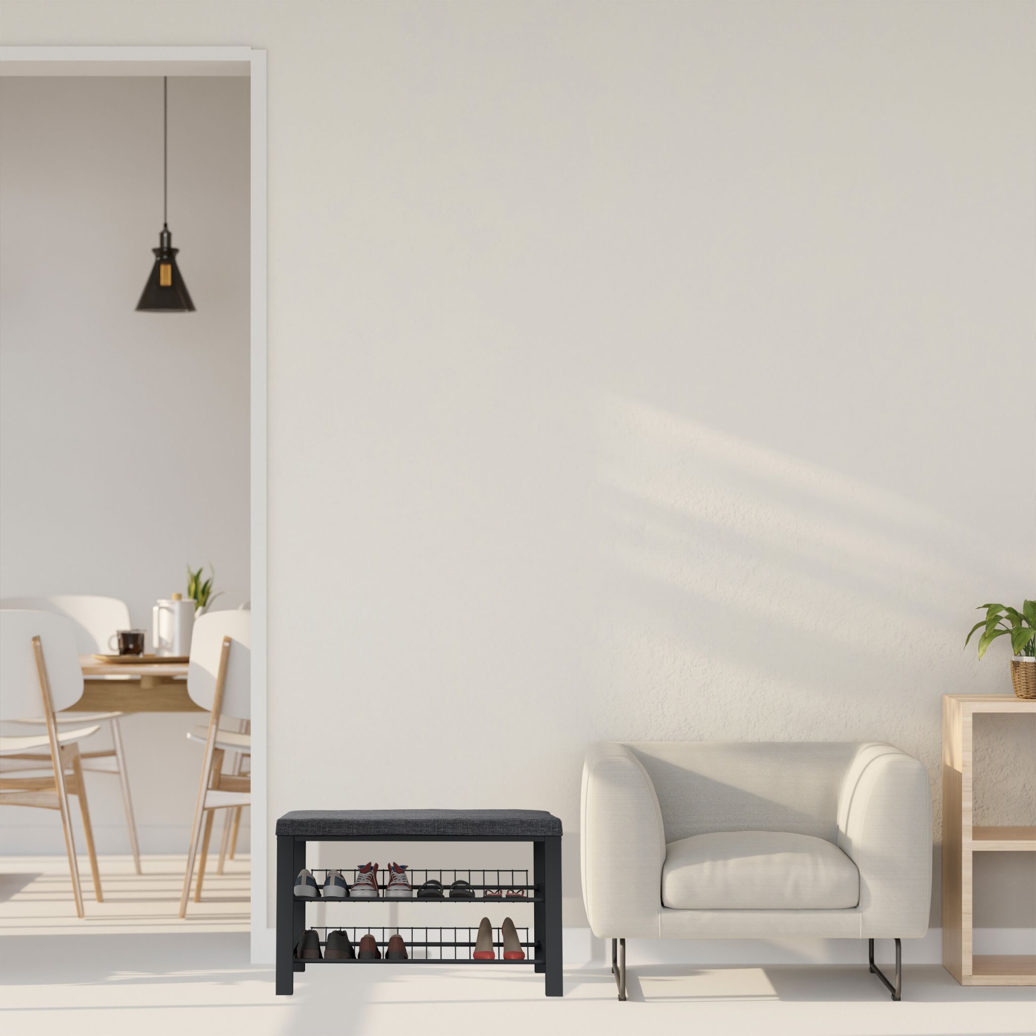 Schuhbank mit Polster Schwarz-Grau von Relaxdays