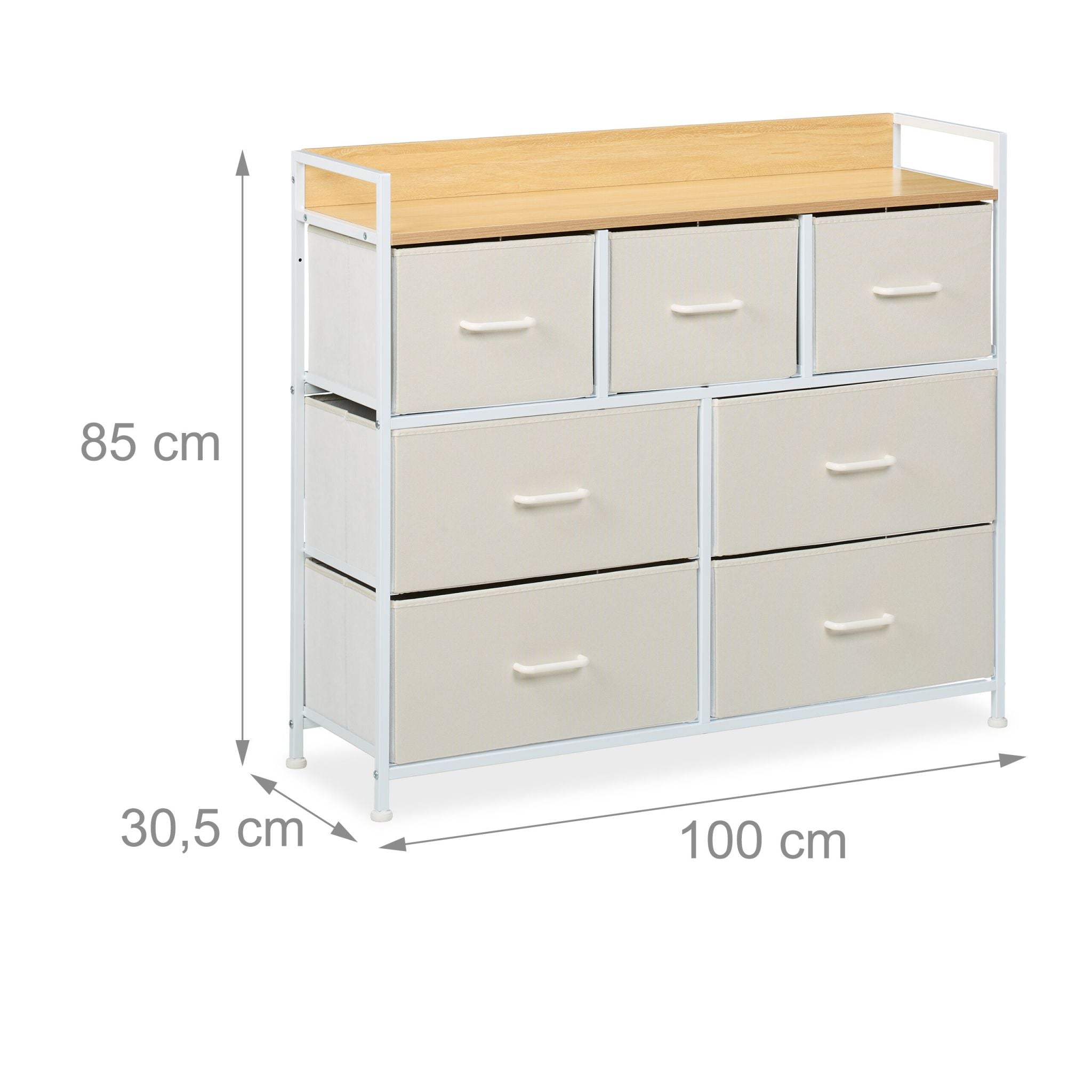 Kommode mit 7 Schubladen Beige-Weiss-Hellbraun von Relaxdays