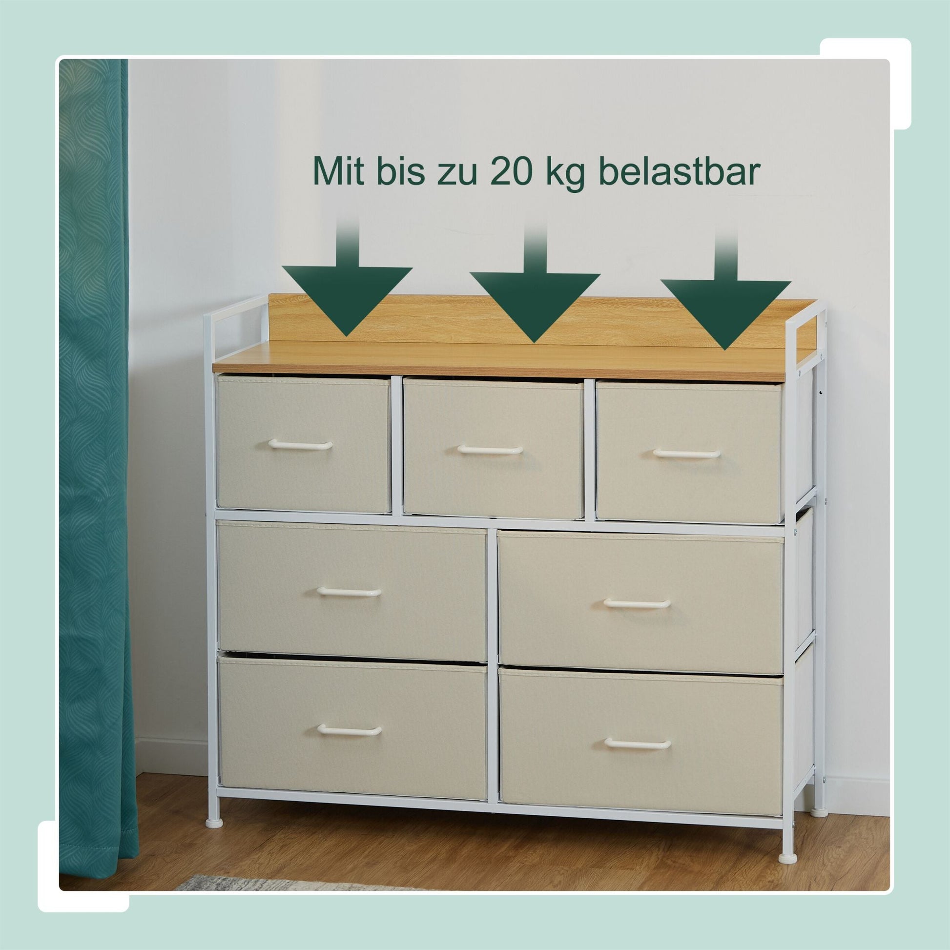 Kommode mit 7 Schubladen Beige-Weiss-Hellbraun von Relaxdays