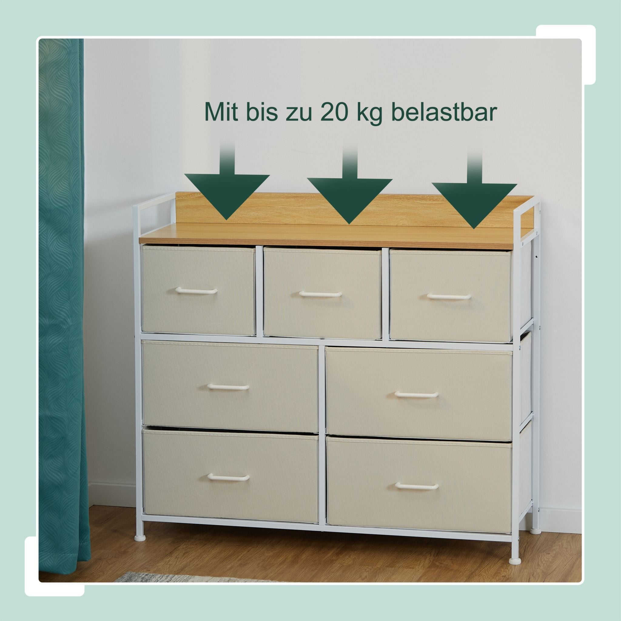 Kommode mit 7 Schubladen Beige-Weiss-Hellbraun von Relaxdays