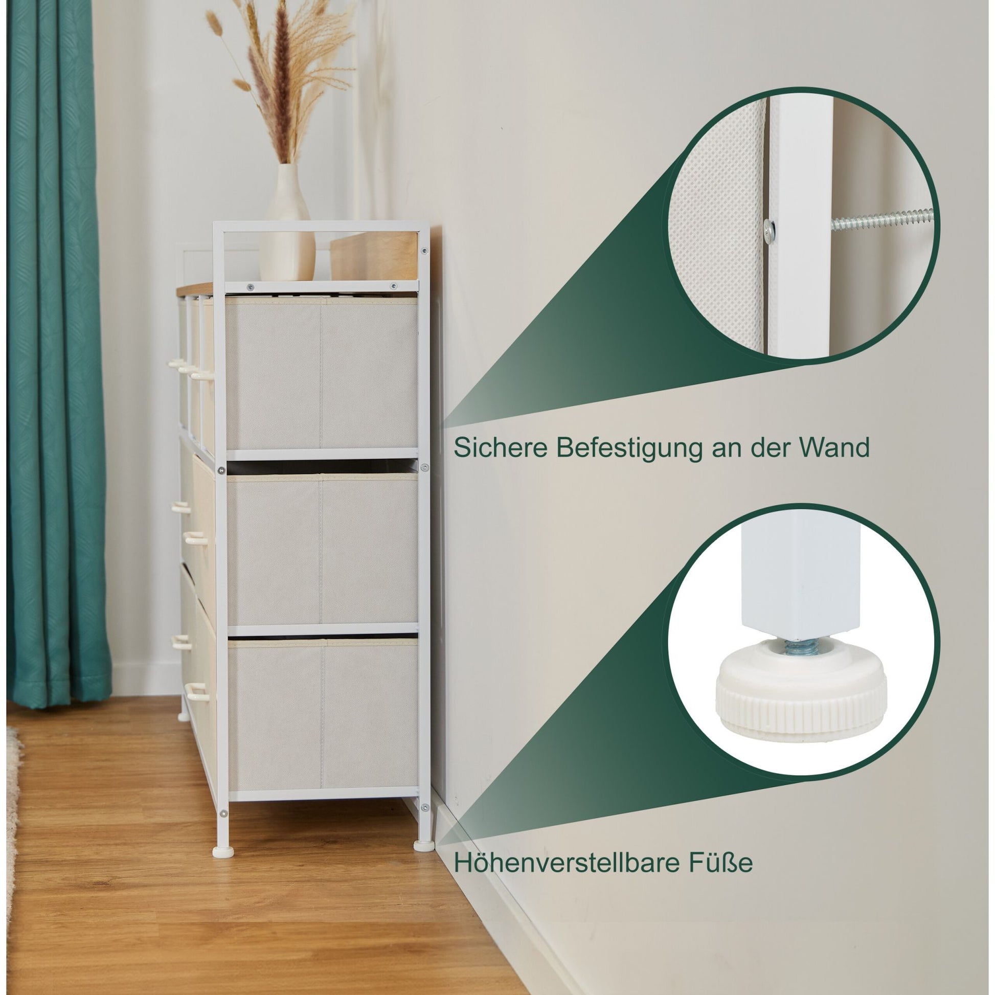 Kommode mit 7 Schubladen Beige-Weiss-Hellbraun von Relaxdays