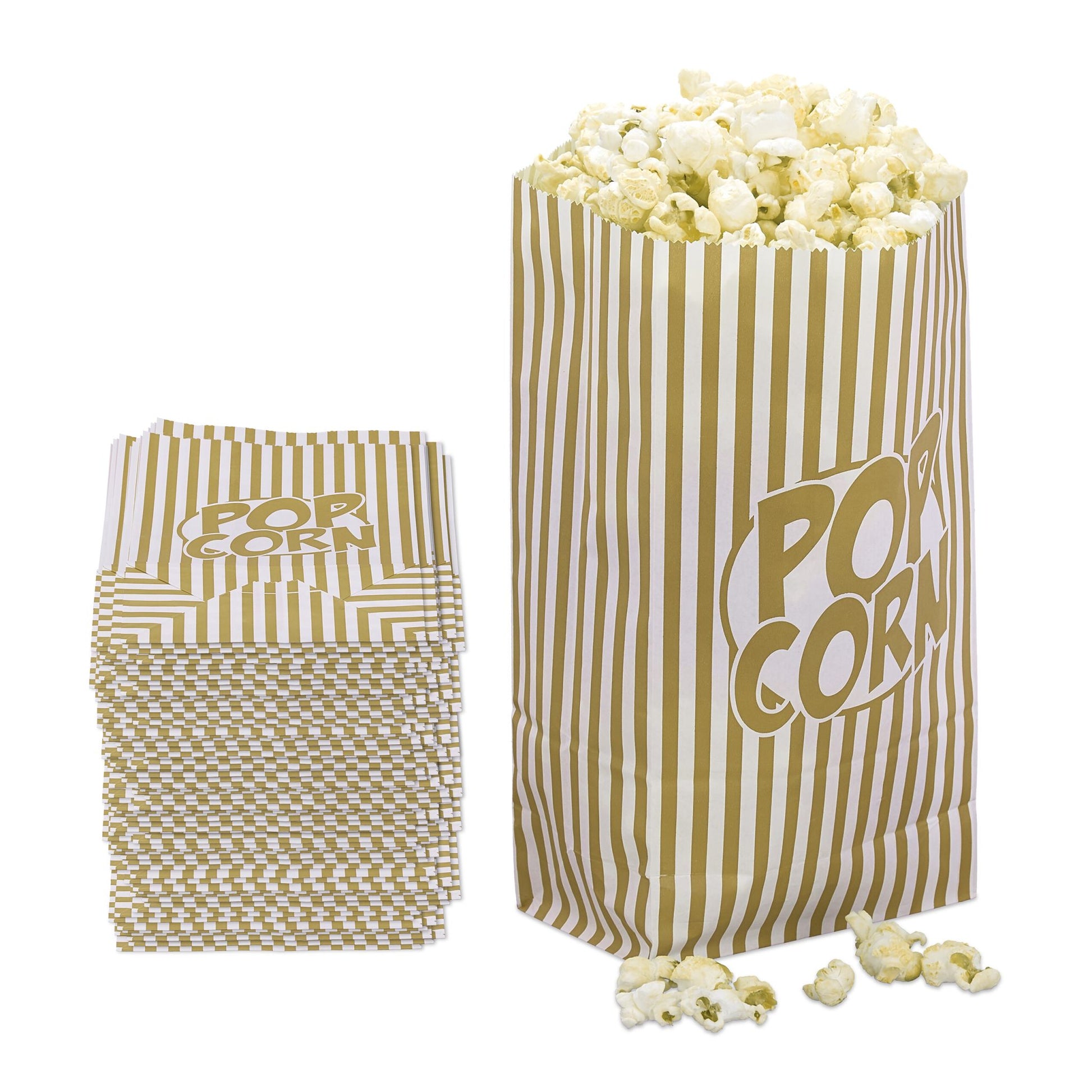 Retro Popcorntüten 144er-Set Weiss-Gold von Relaxdays