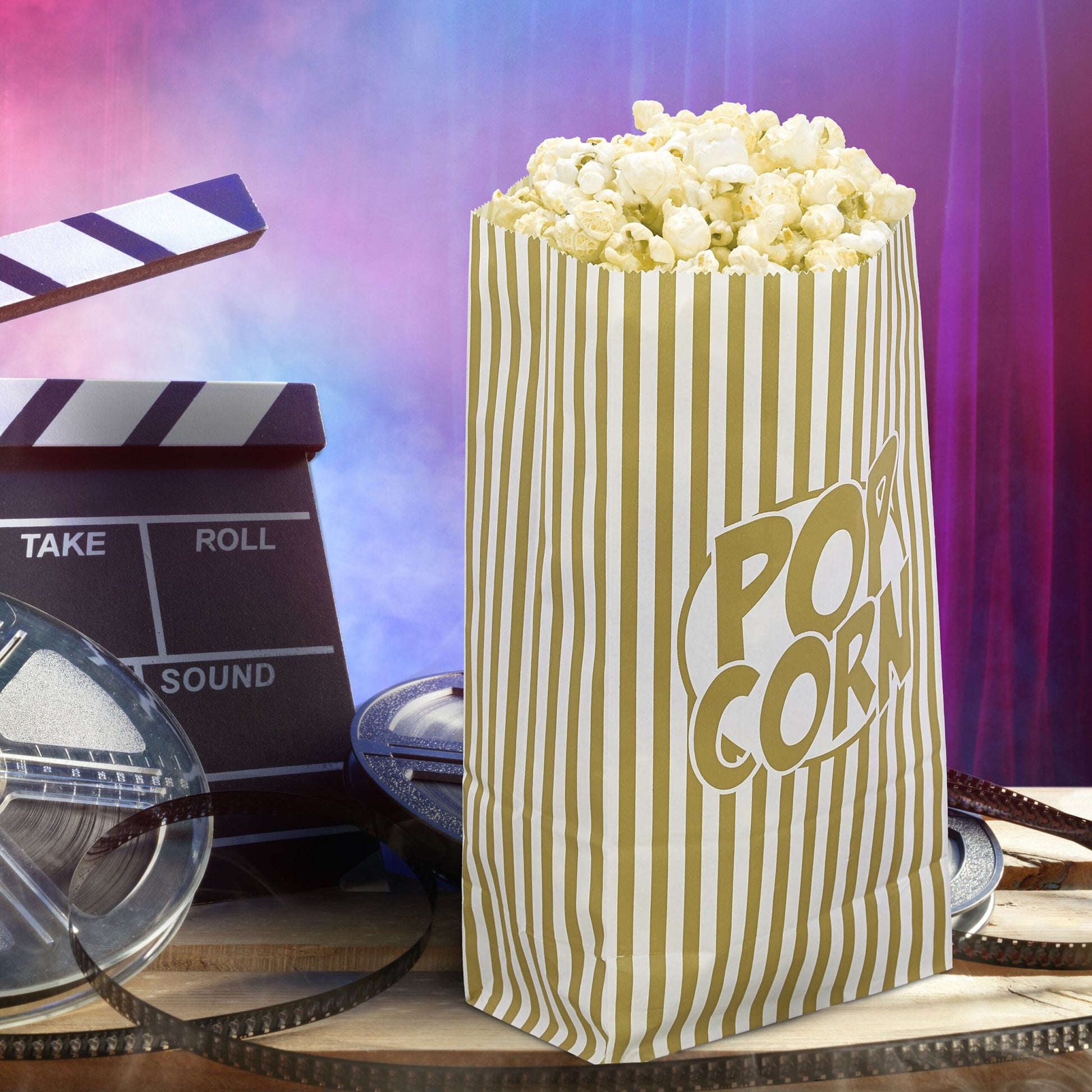Retro Popcorntüten 144er-Set Weiss-Gold von Relaxdays