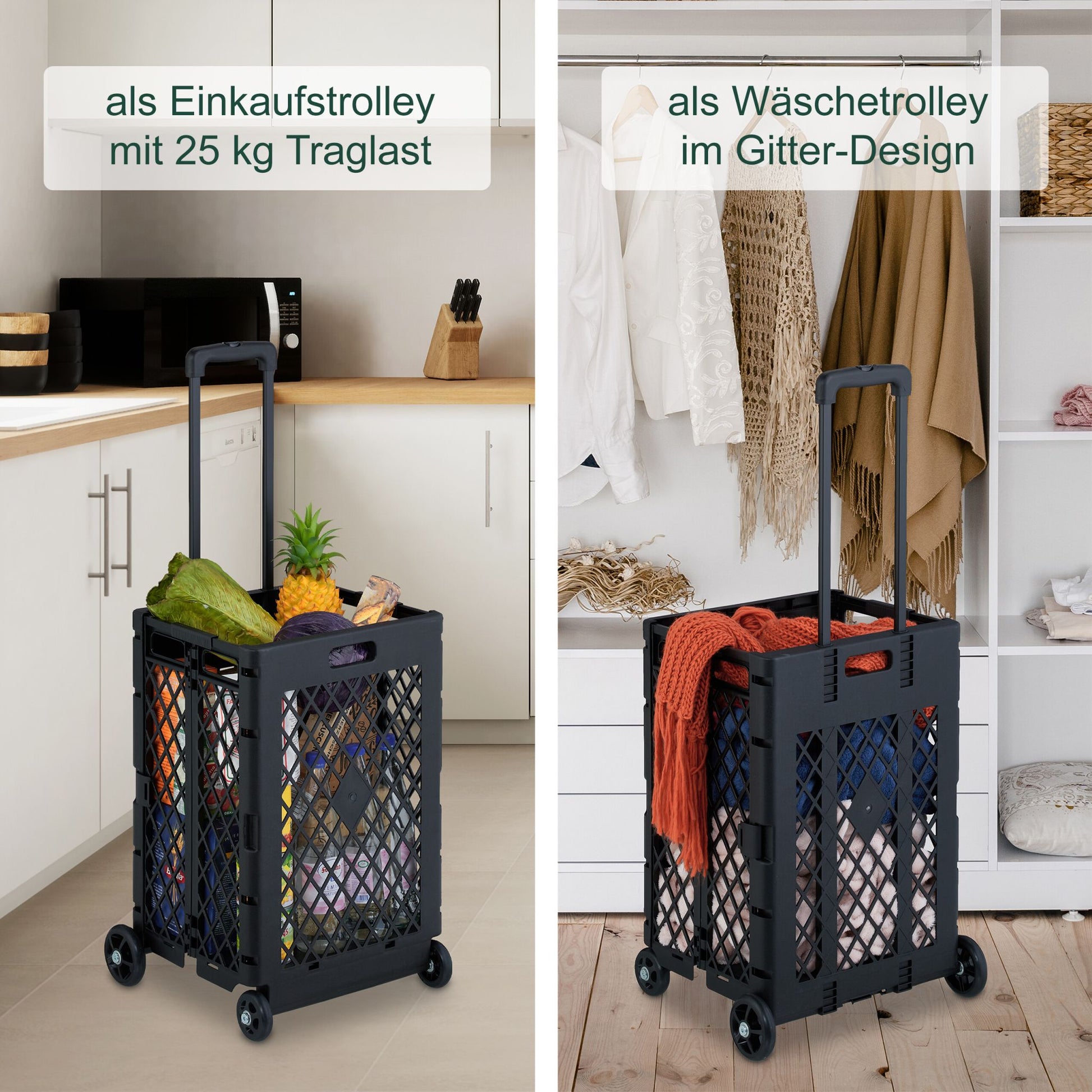 Klappbarer Einkaufstrolley Schwarz von Relaxdays