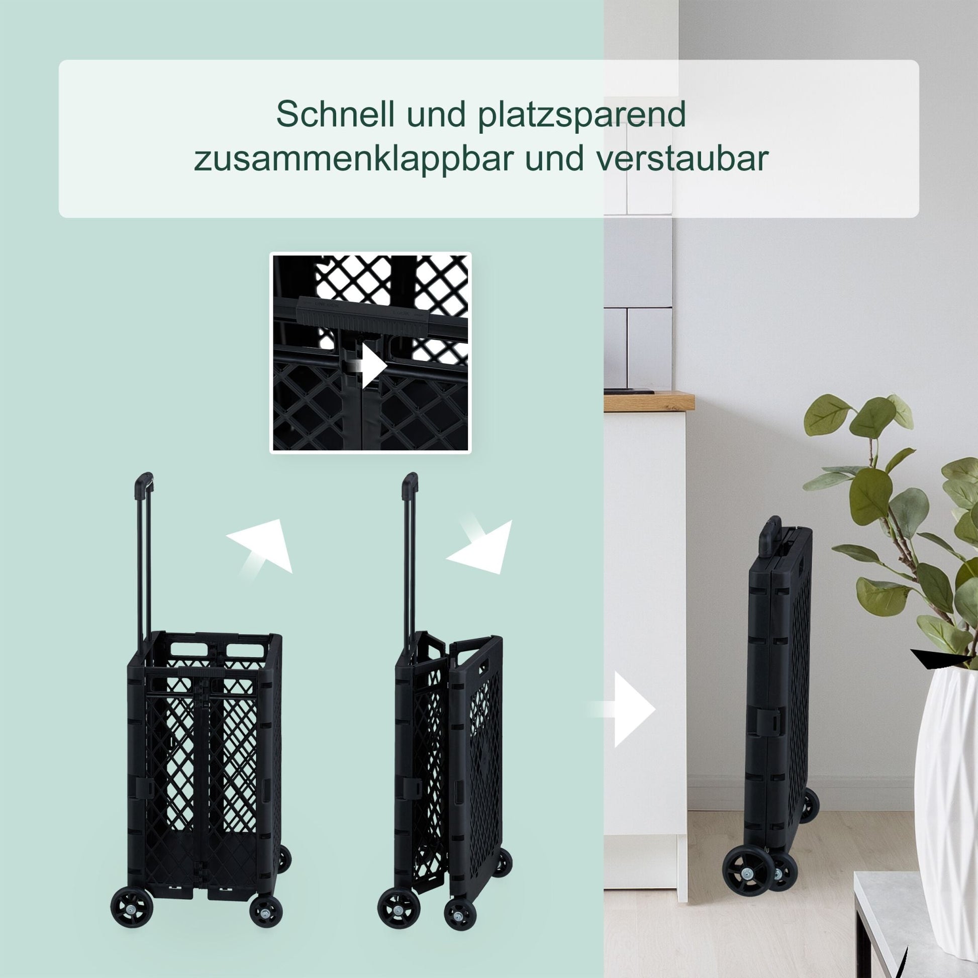 Klappbarer Einkaufstrolley Schwarz von Relaxdays