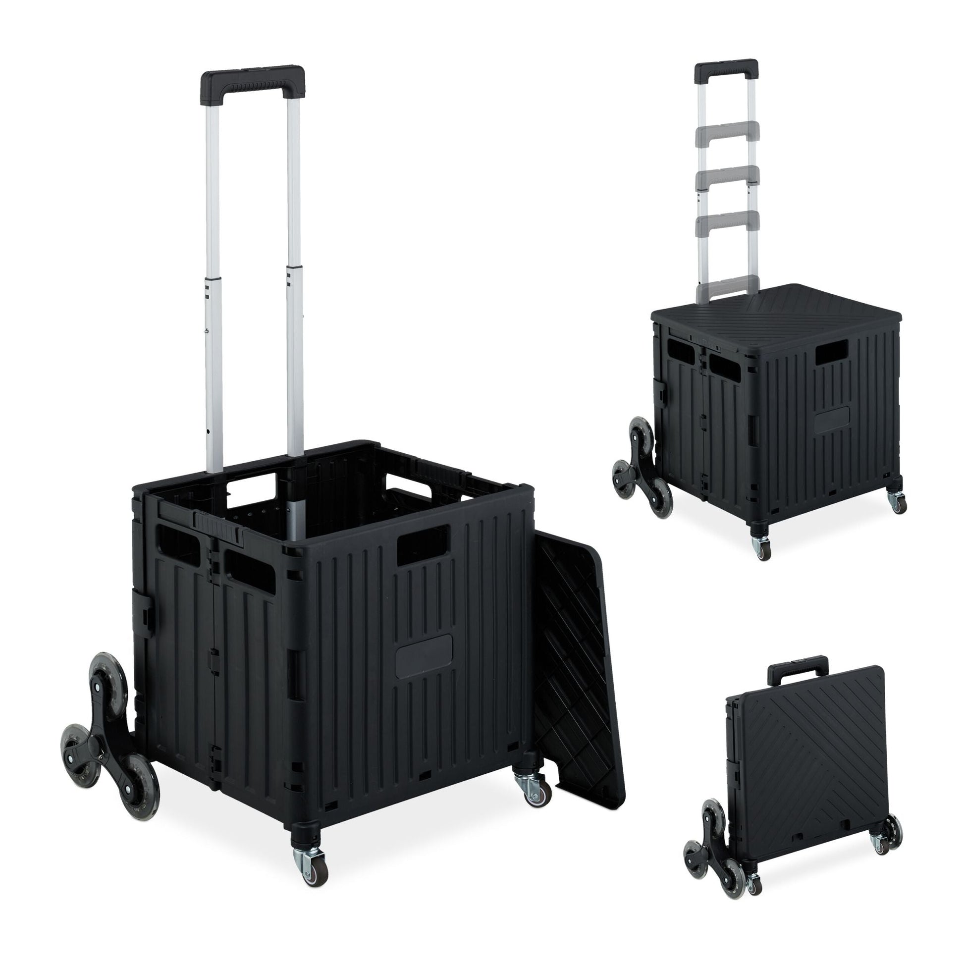 Einkaufstrolley klappbar + Deckel 8 Rad Schwarz von Relaxdays