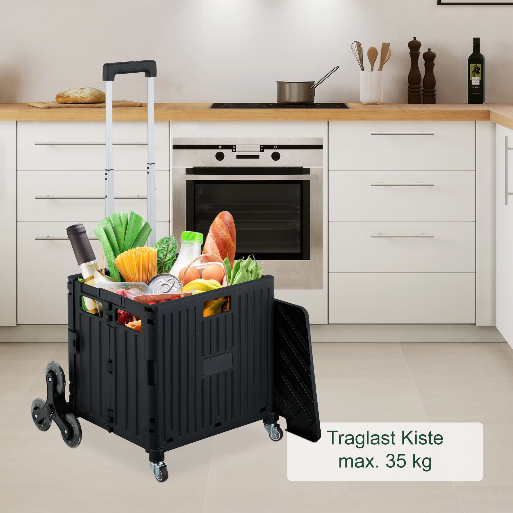 Einkaufstrolley klappbar + Deckel 8 Rad Schwarz von Relaxdays